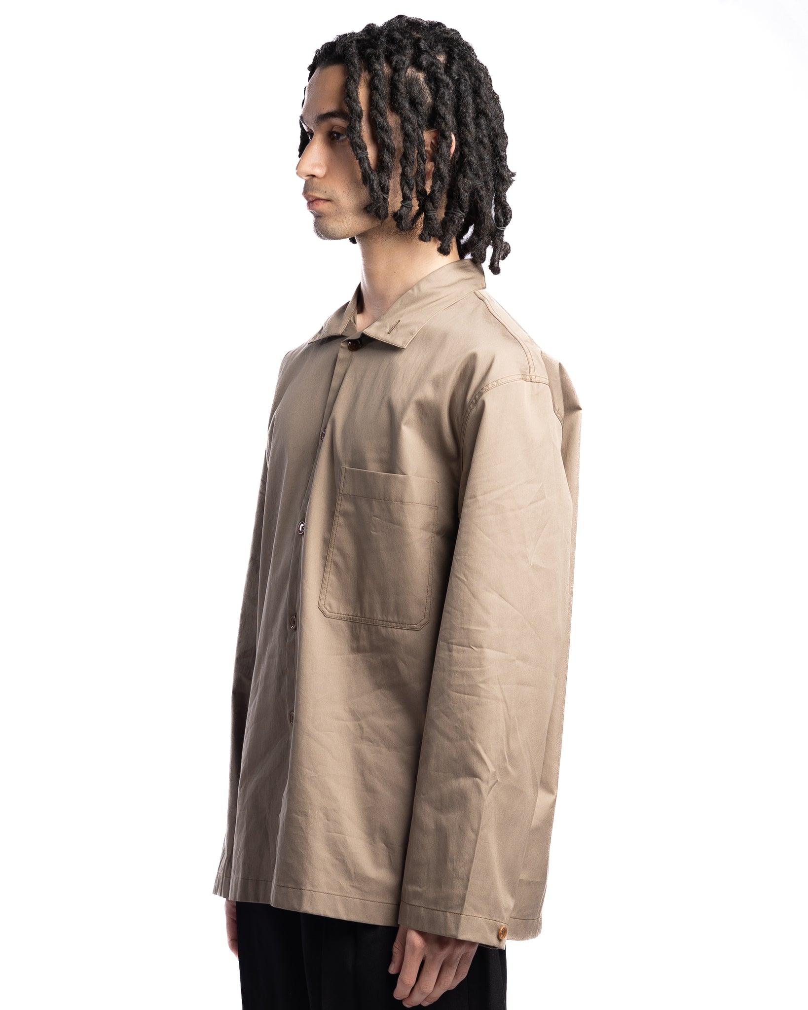 Lemaire Woven Stand Collar Shirt Squirrel