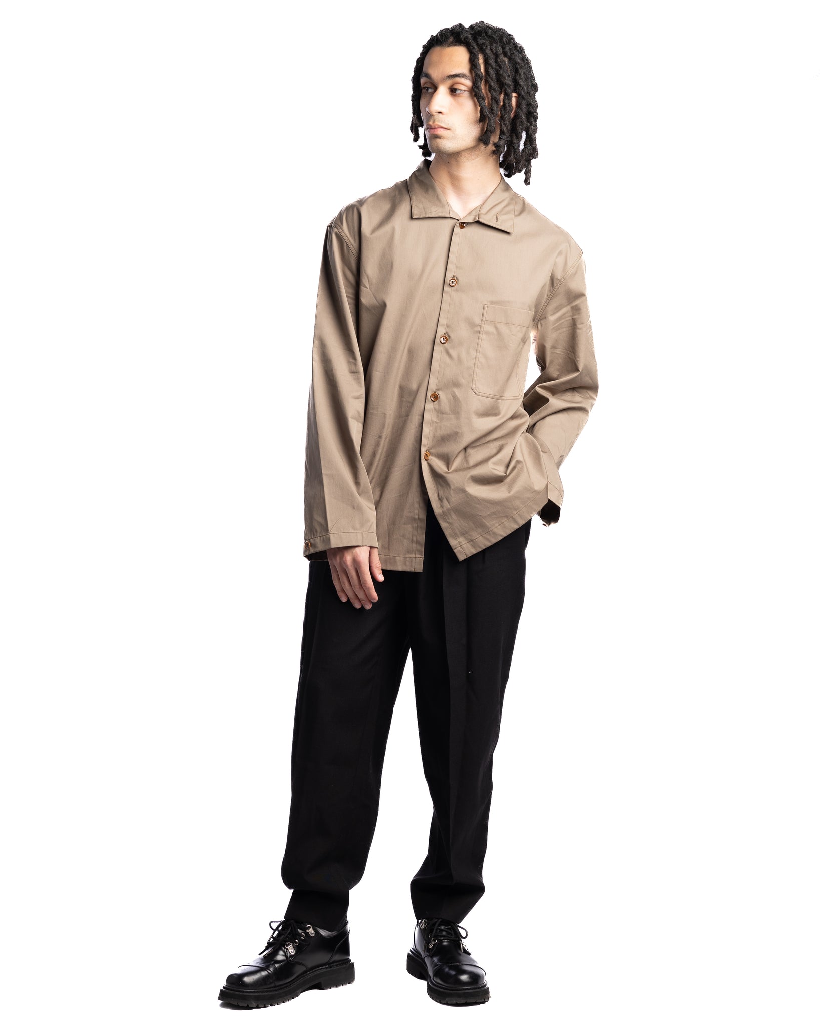 Lemaire Woven Stand Collar Shirt Squirrel
