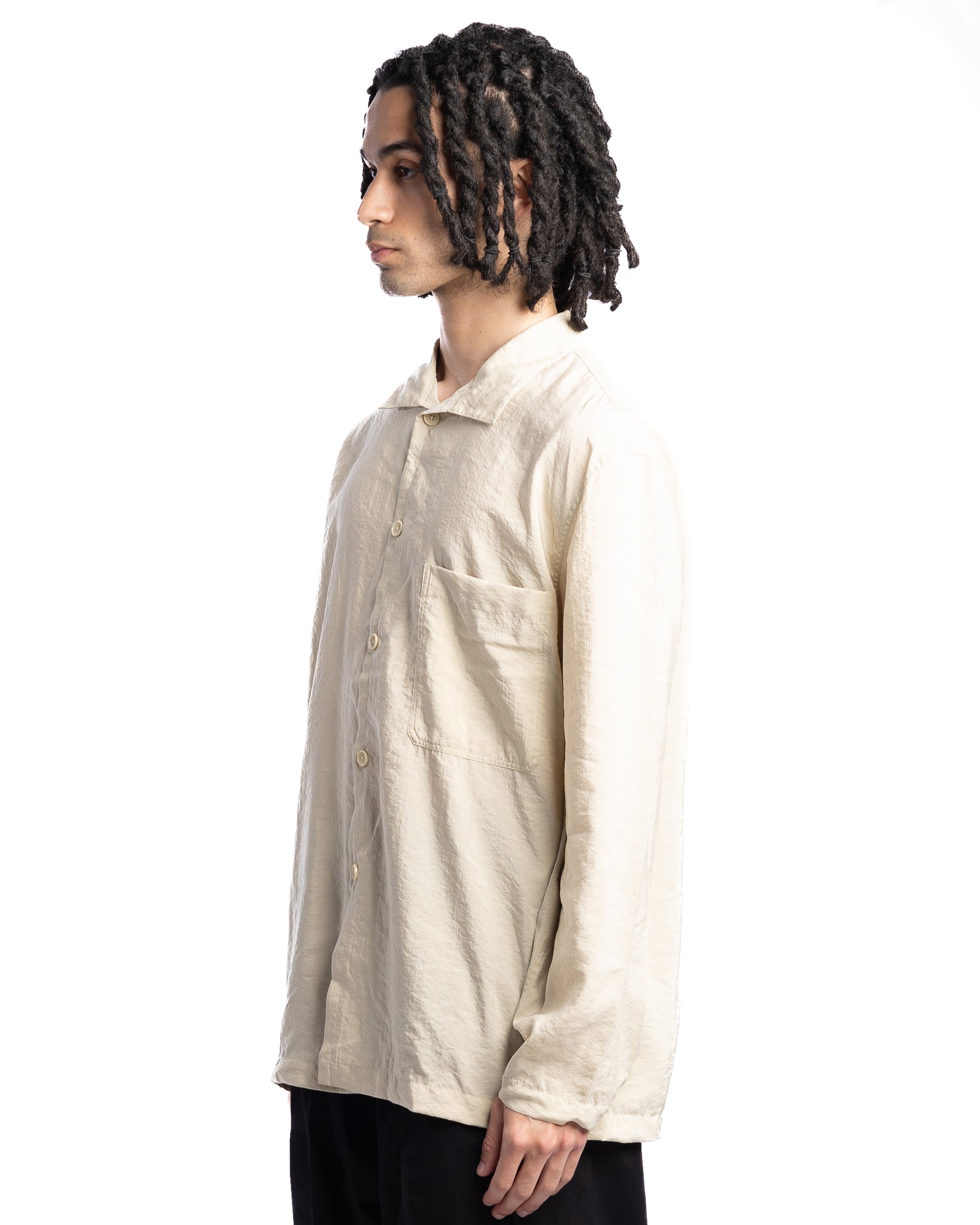 Lemaire Woven Stand Collar Shirt Dusty Mastic