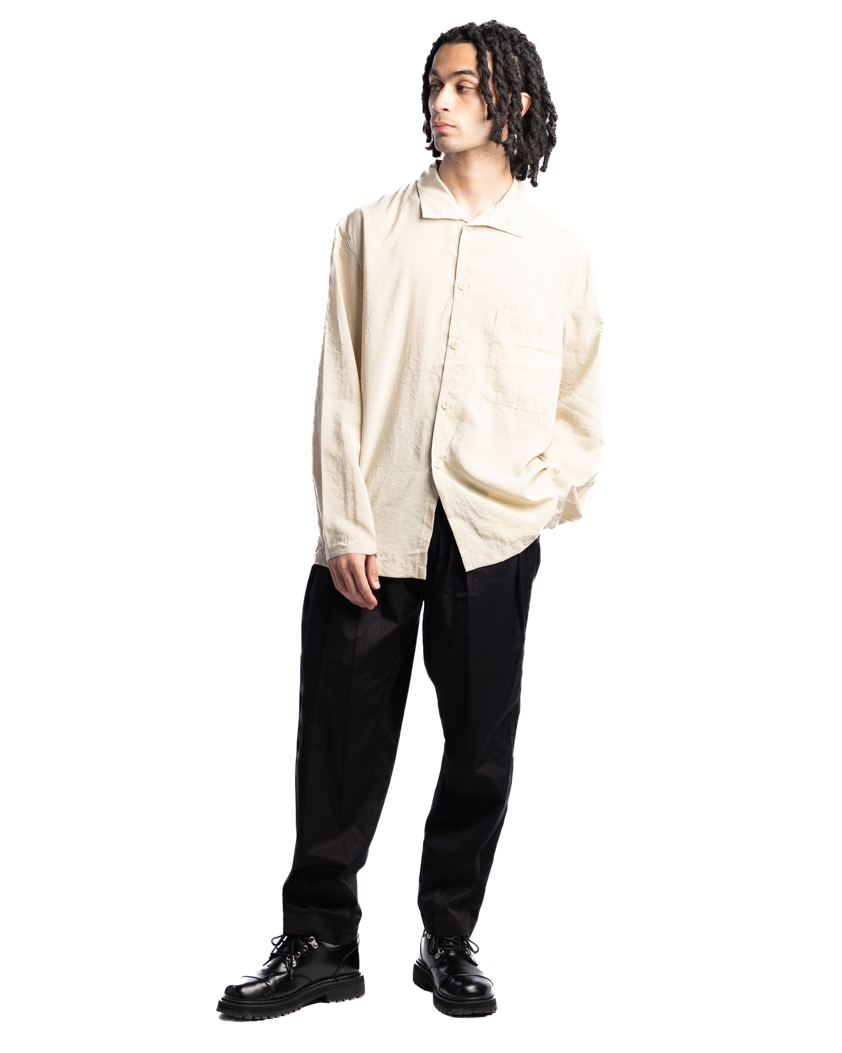 Lemaire Woven Stand Collar Shirt Dusty Mastic