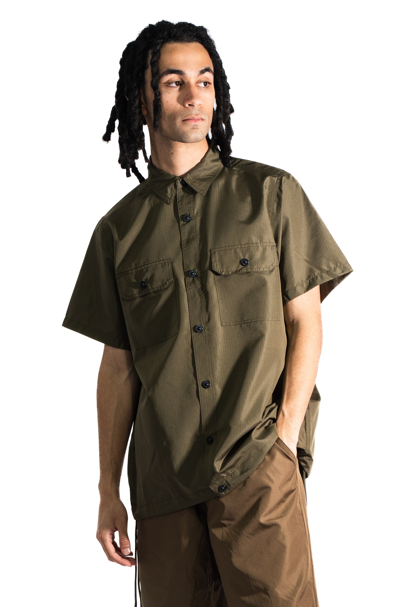 TAION N/D Military Half Sleeve Shirts Dark Olive