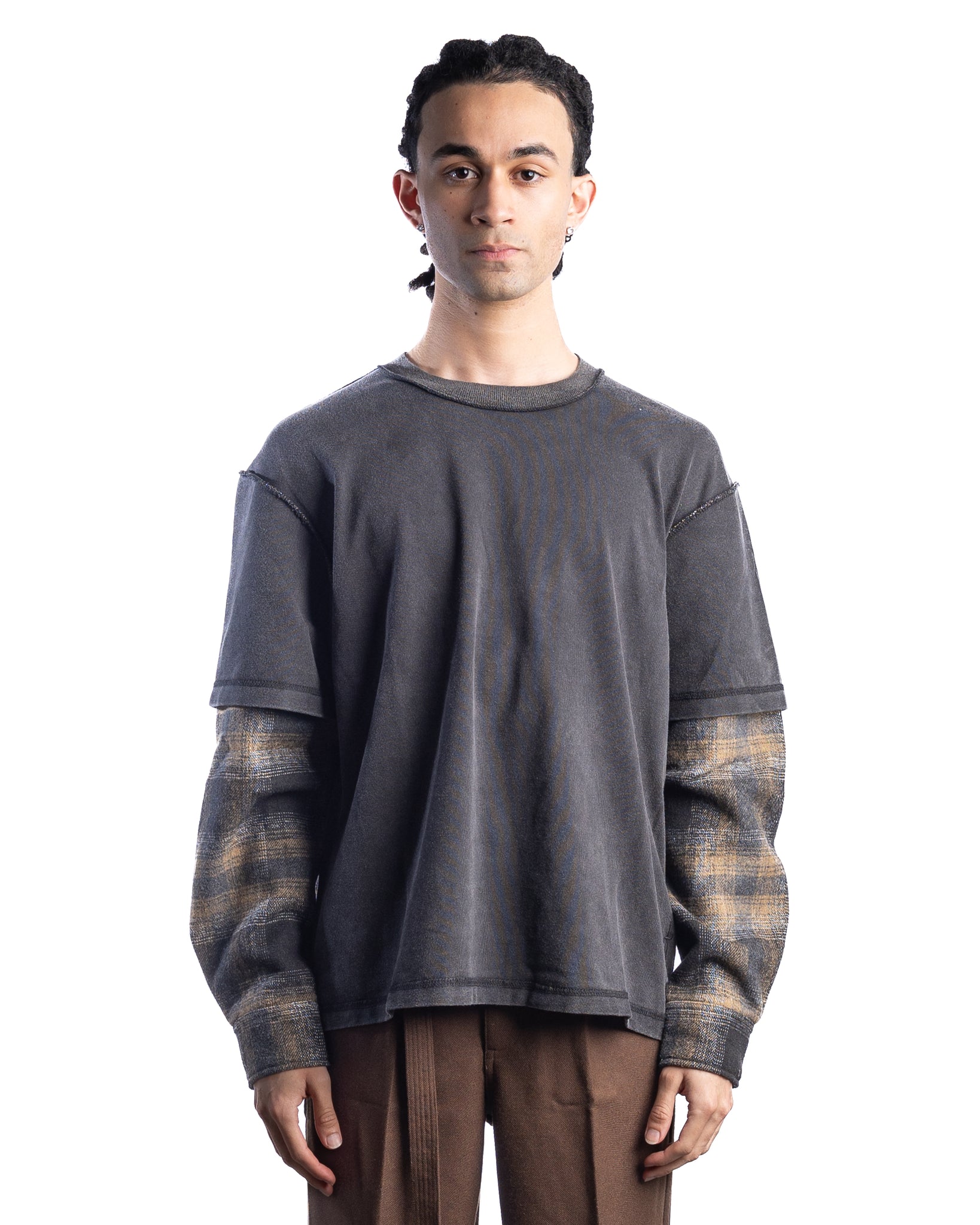 Beach Brains Dead End Shirt Plaid Sleeves LS Tee