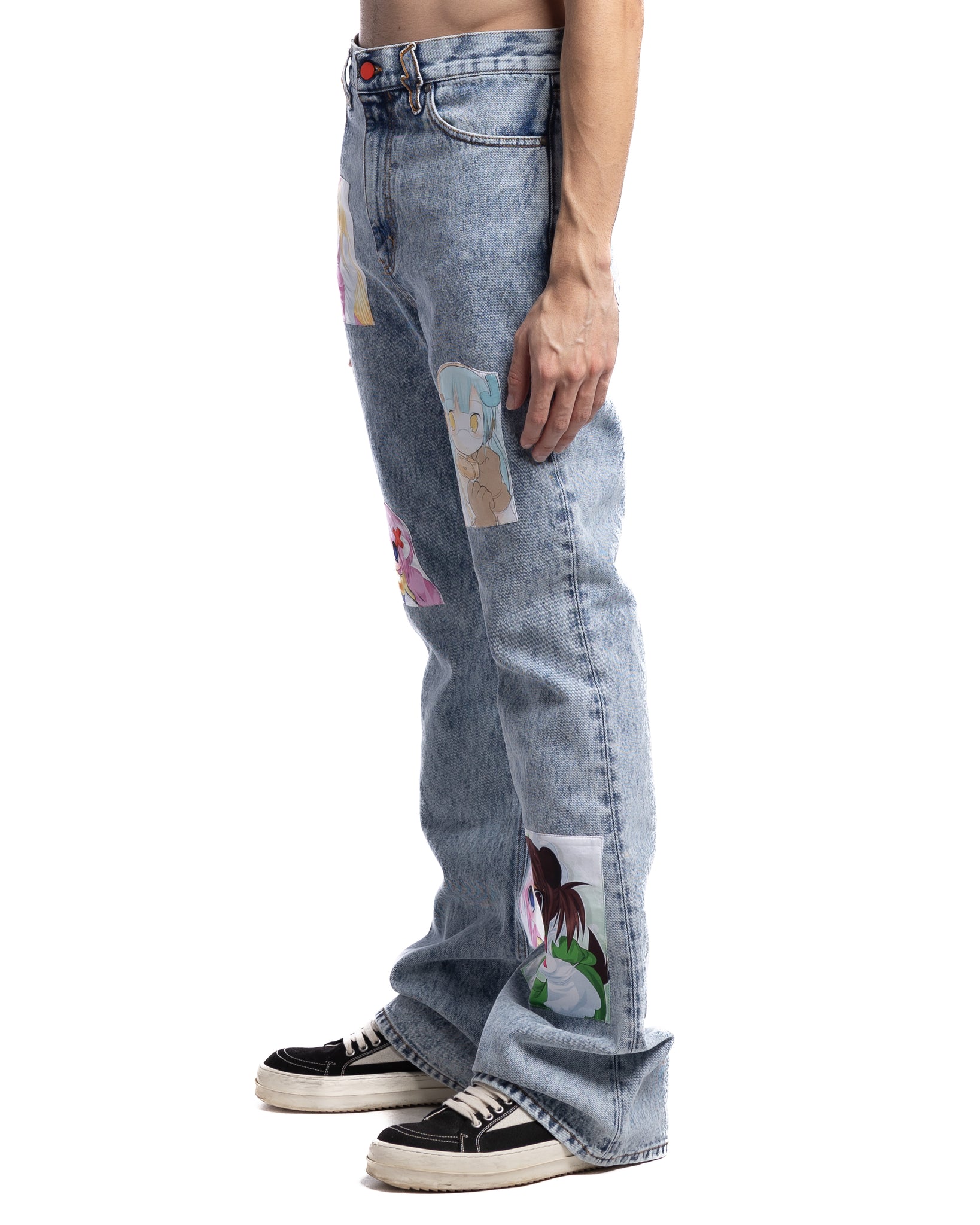 MOTR Anime Patches Flared Jeans Acid Wash