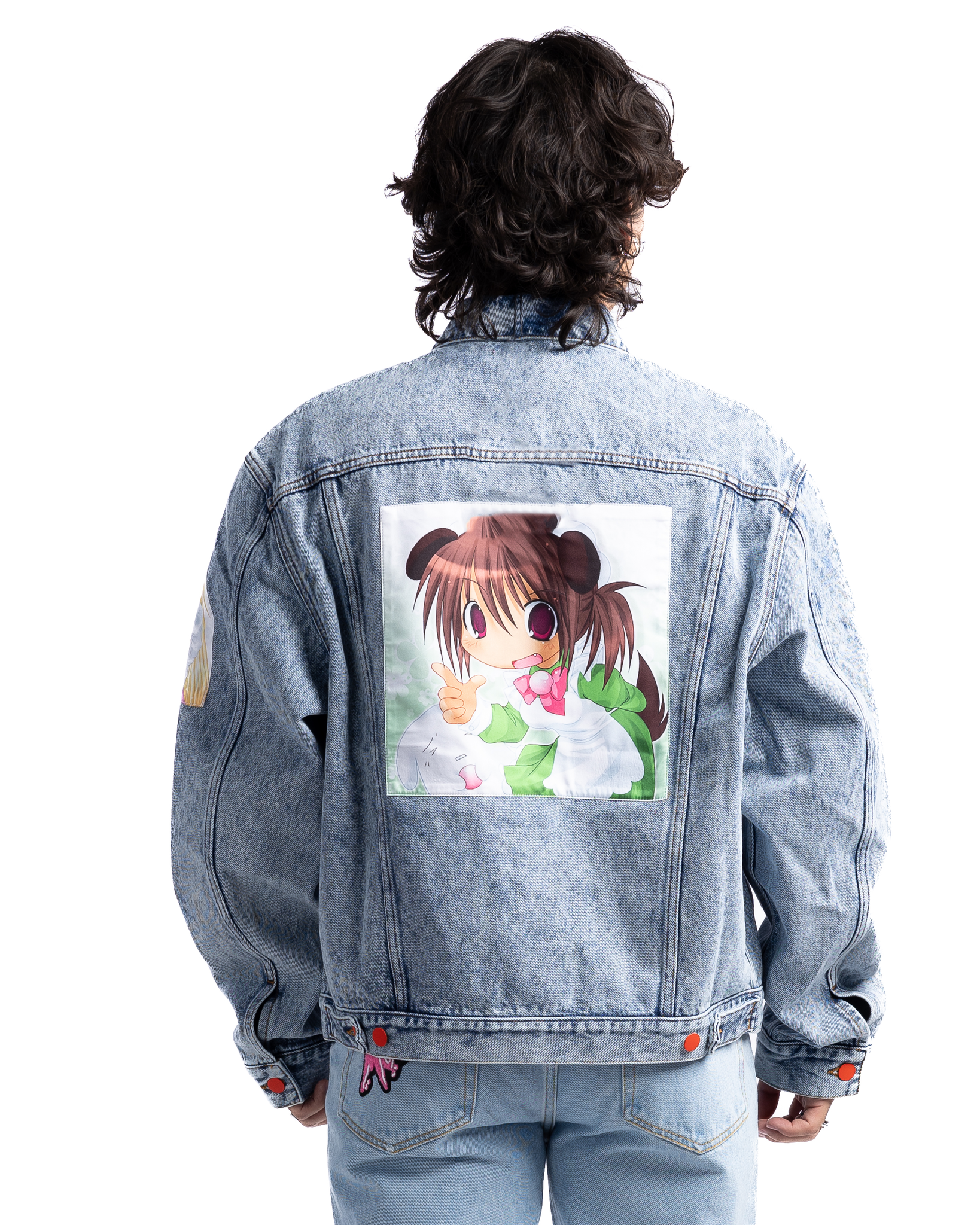 MOTR Oversized Anime Patches Denim Jacket Acid Wash