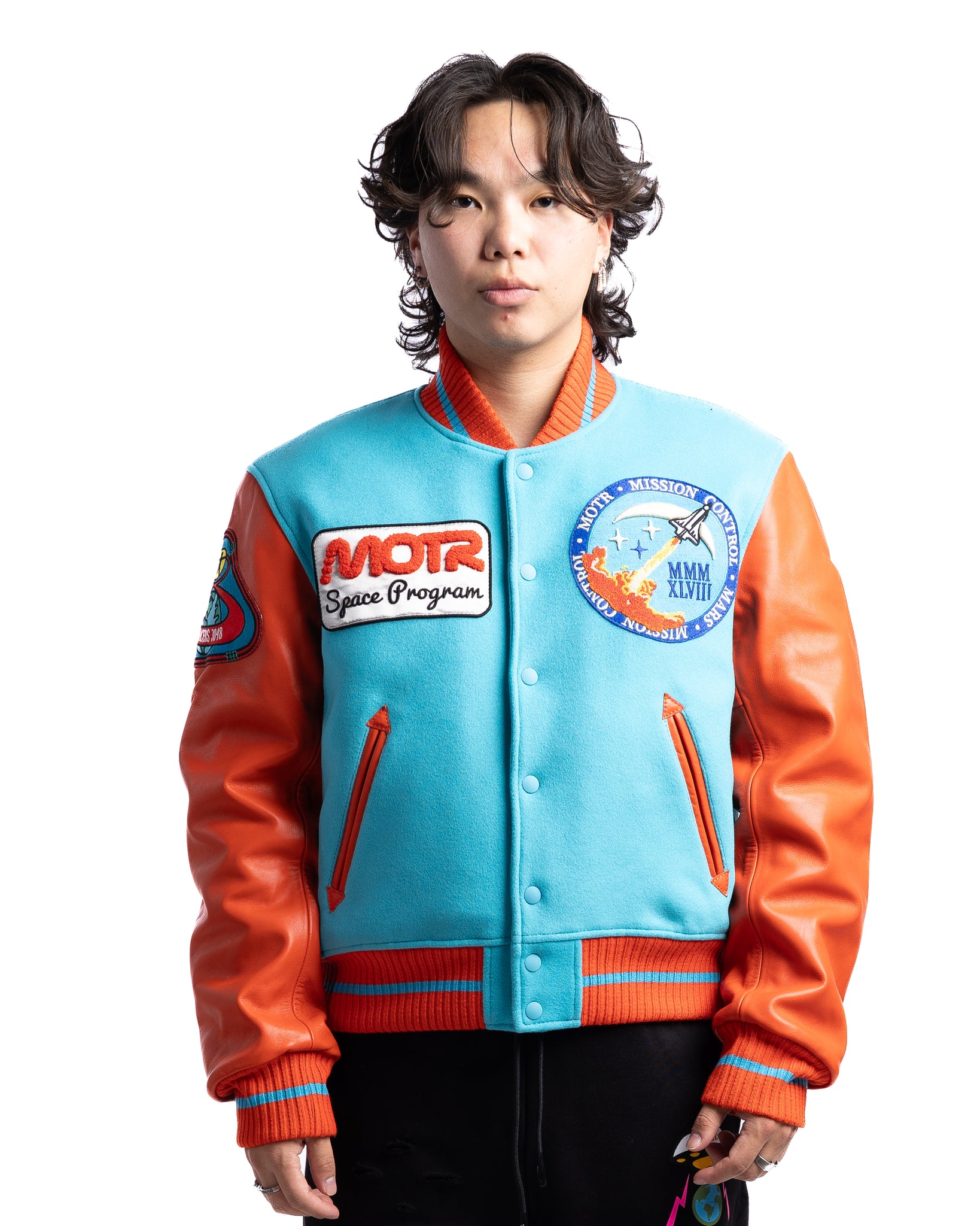 Cyan Jacket MOTR Space Classic Varsity Jacket Cyan Blue – Cabinet Noir
