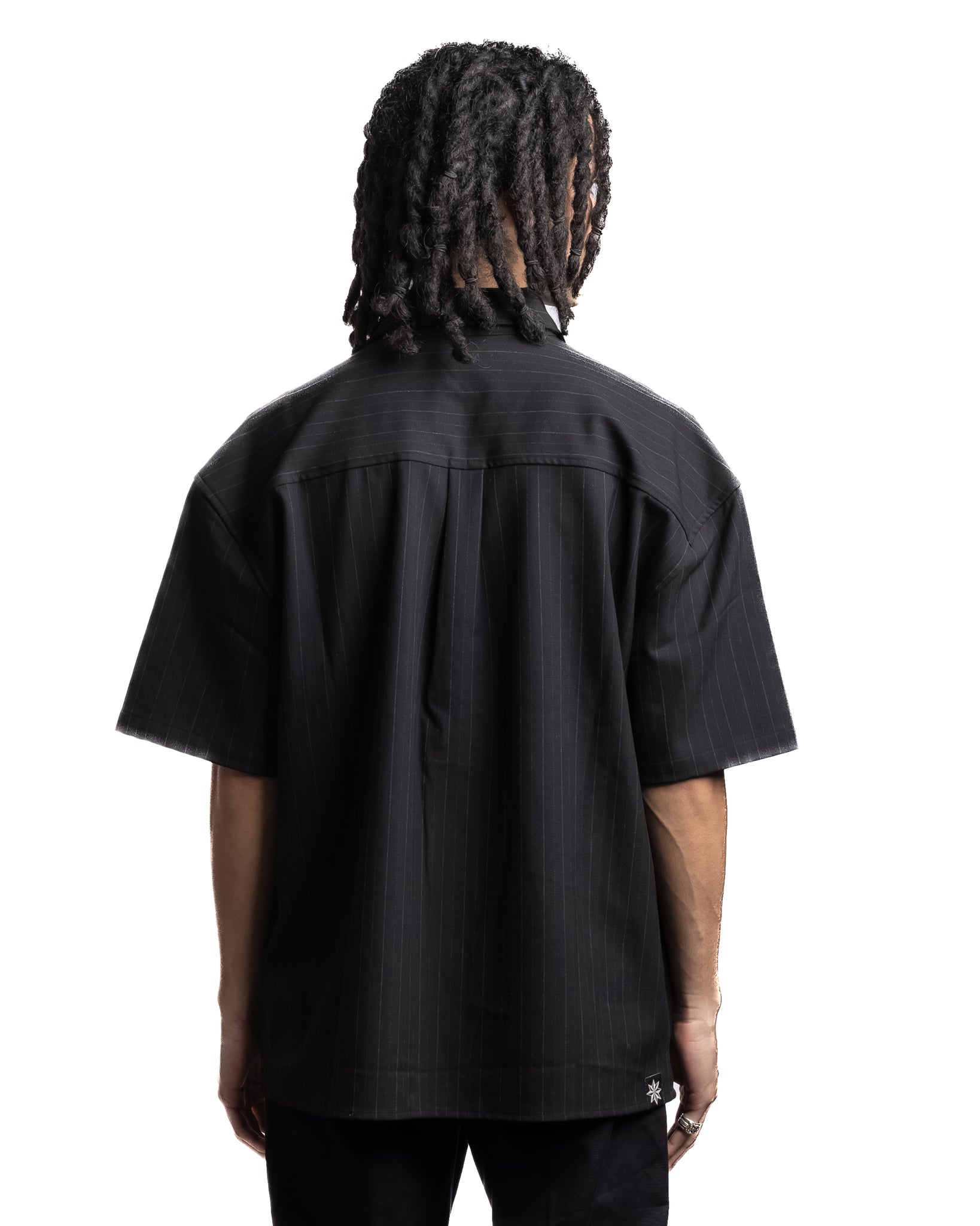 Beach Brains SS Suit Shirt Black Pinstripe