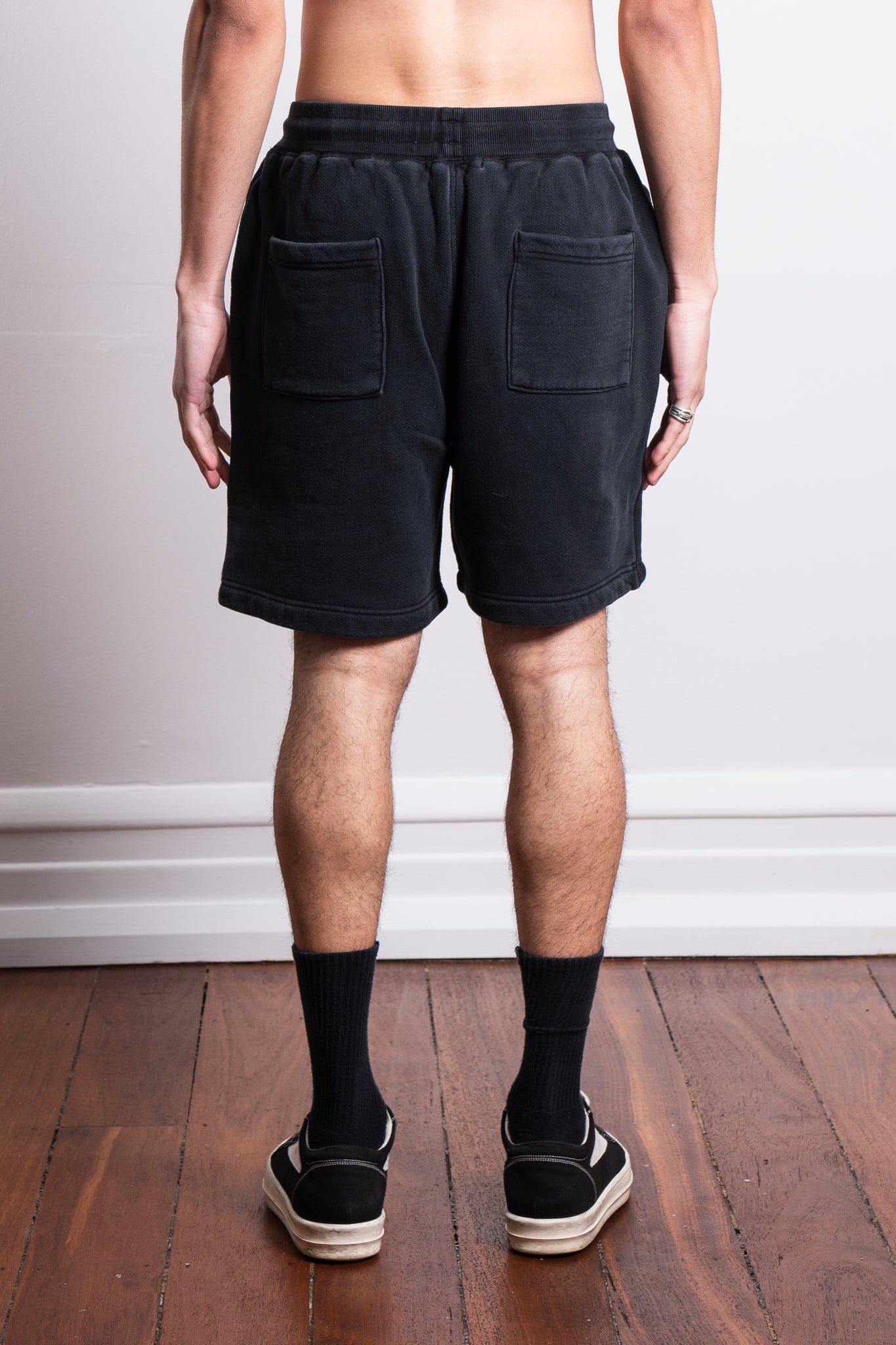Cole Buxton Distressed Collegiate Crest Shorts Vintage Black