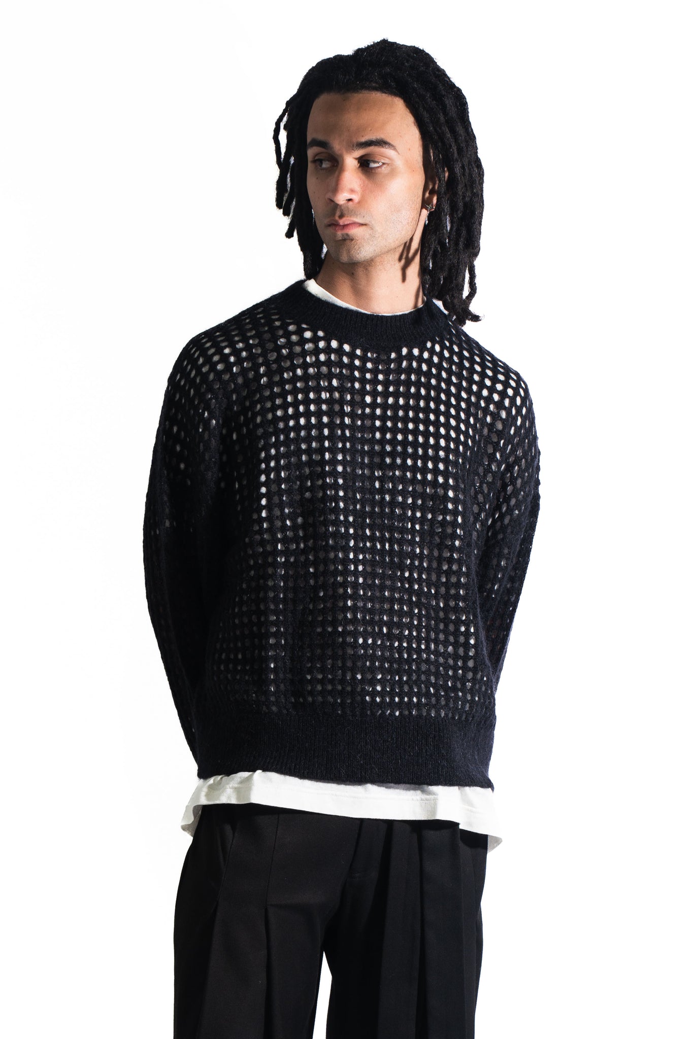 Cole Buxton Open Weave Knit Sweatshirt Black