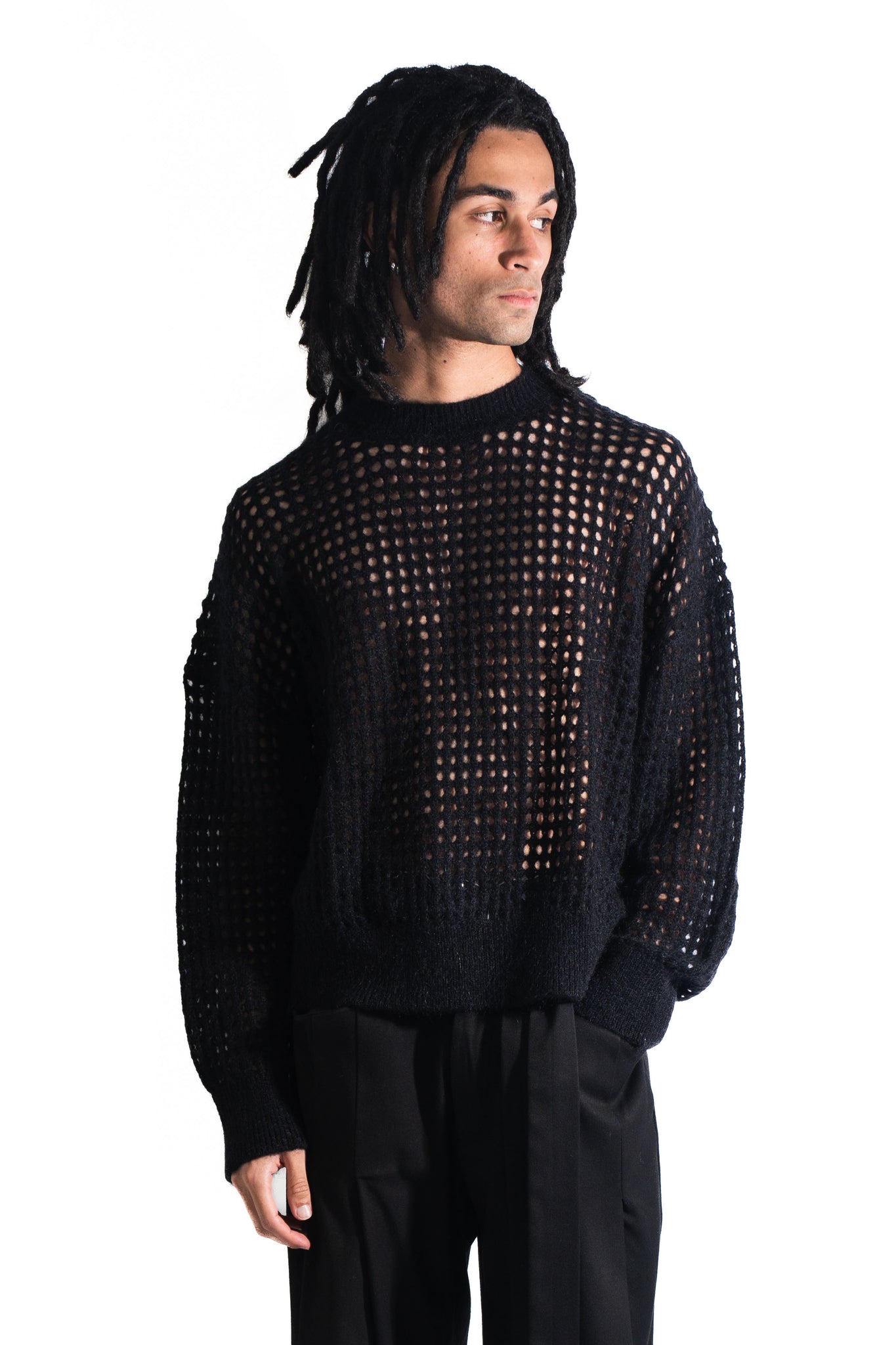 Cole Buxton Open Weave Knit Sweatshirt Black