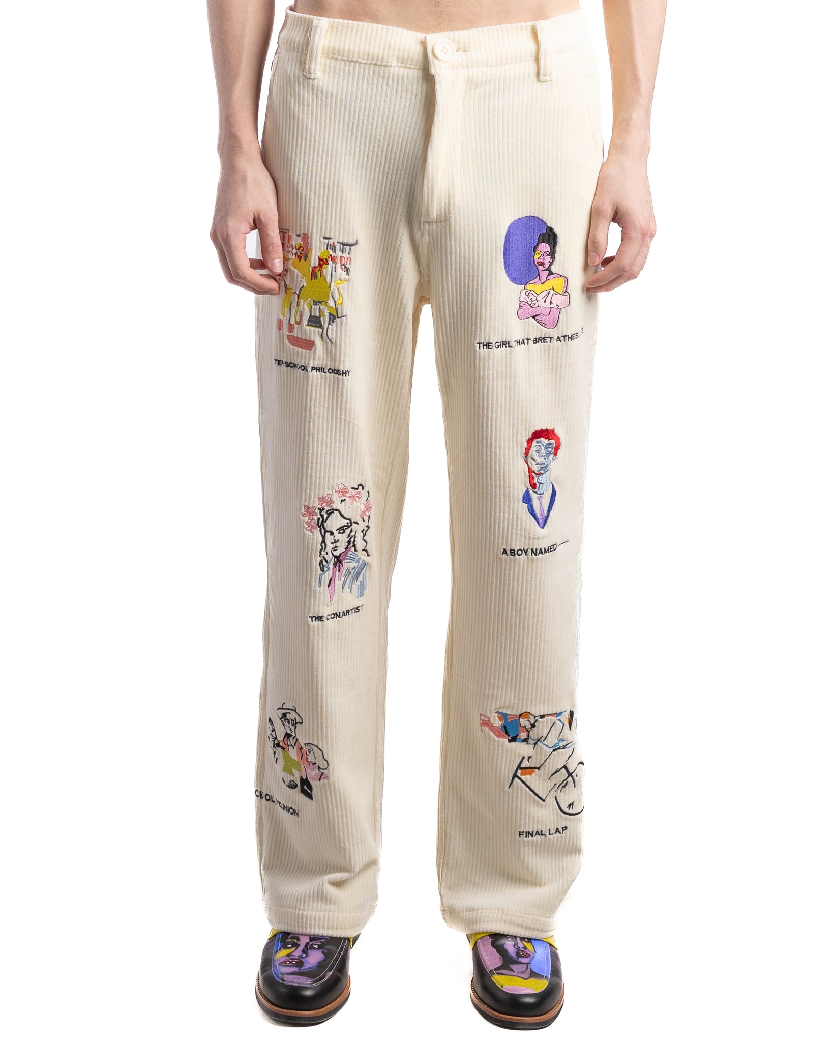 KidSuper Museum Embroidered Cord Pants Cream