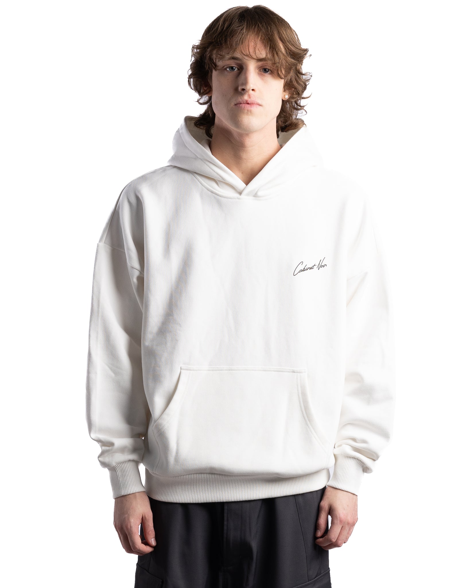 Cabinet Noir Script Logo Hoodie White