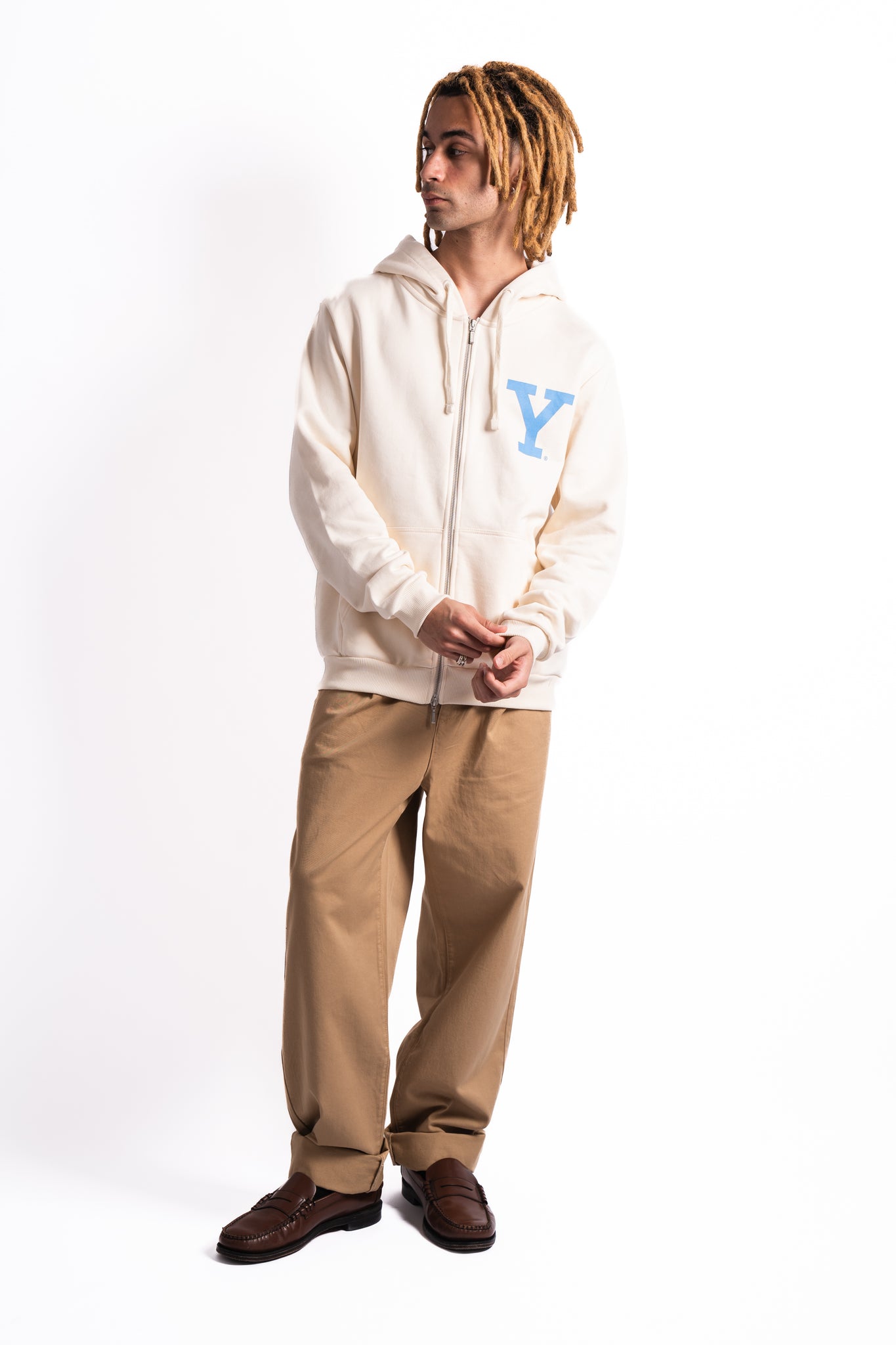 Les Deux x Yale Y Zipper Hoodie Light Ivory