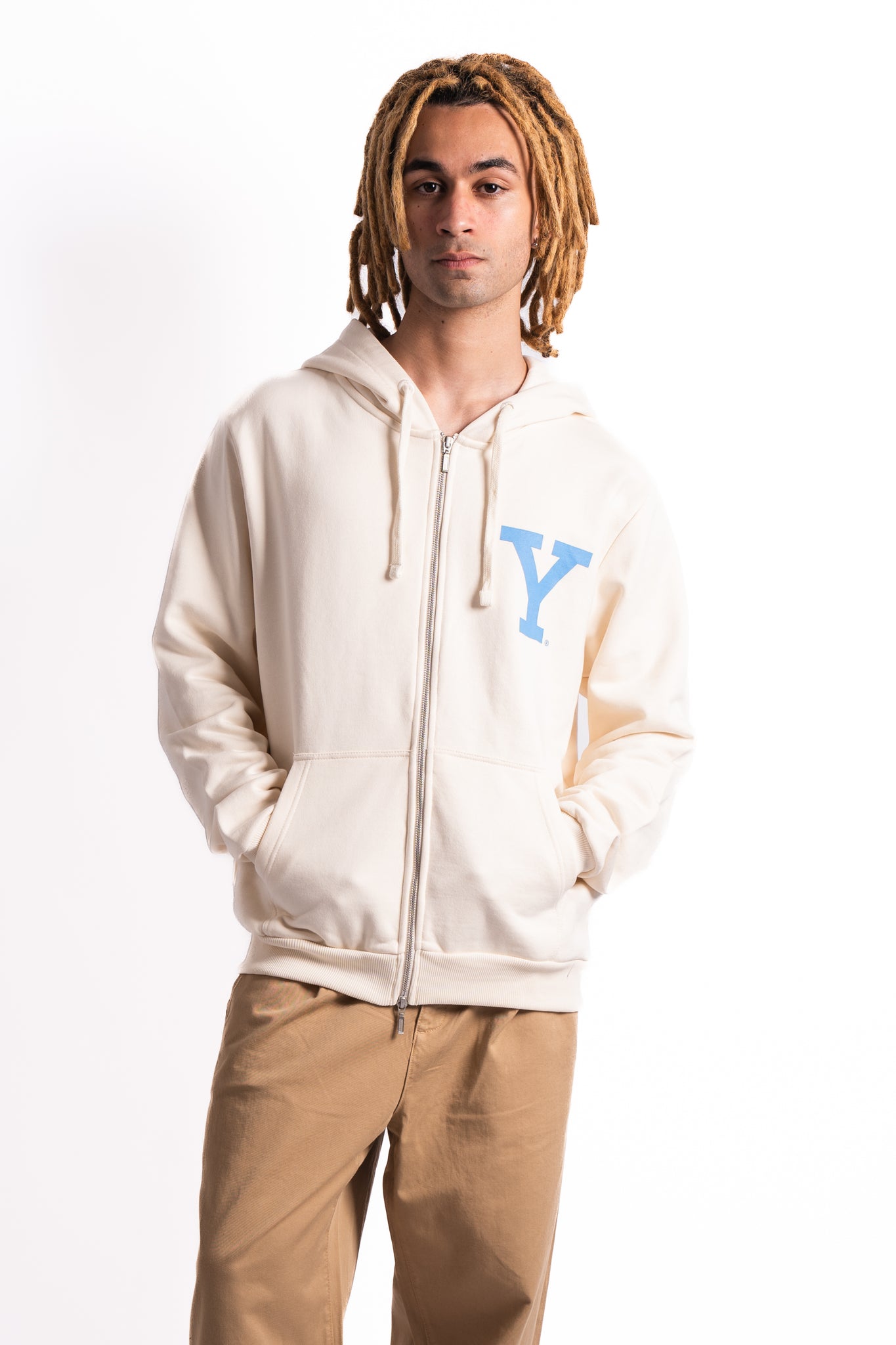 Les Deux x Yale Y Zipper Hoodie Light Ivory