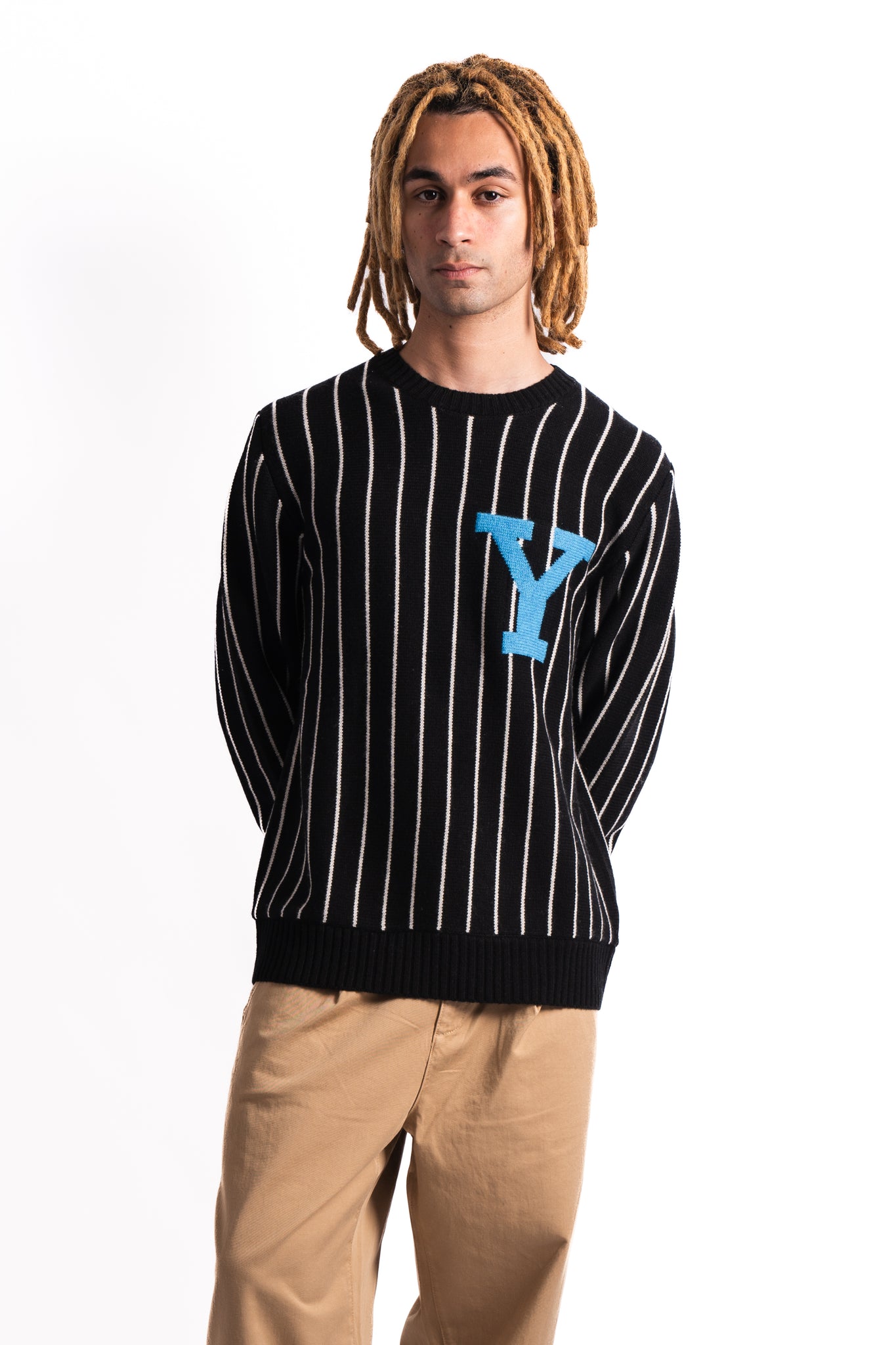 Les Deux x Yale Y Pinstripe Knit Black