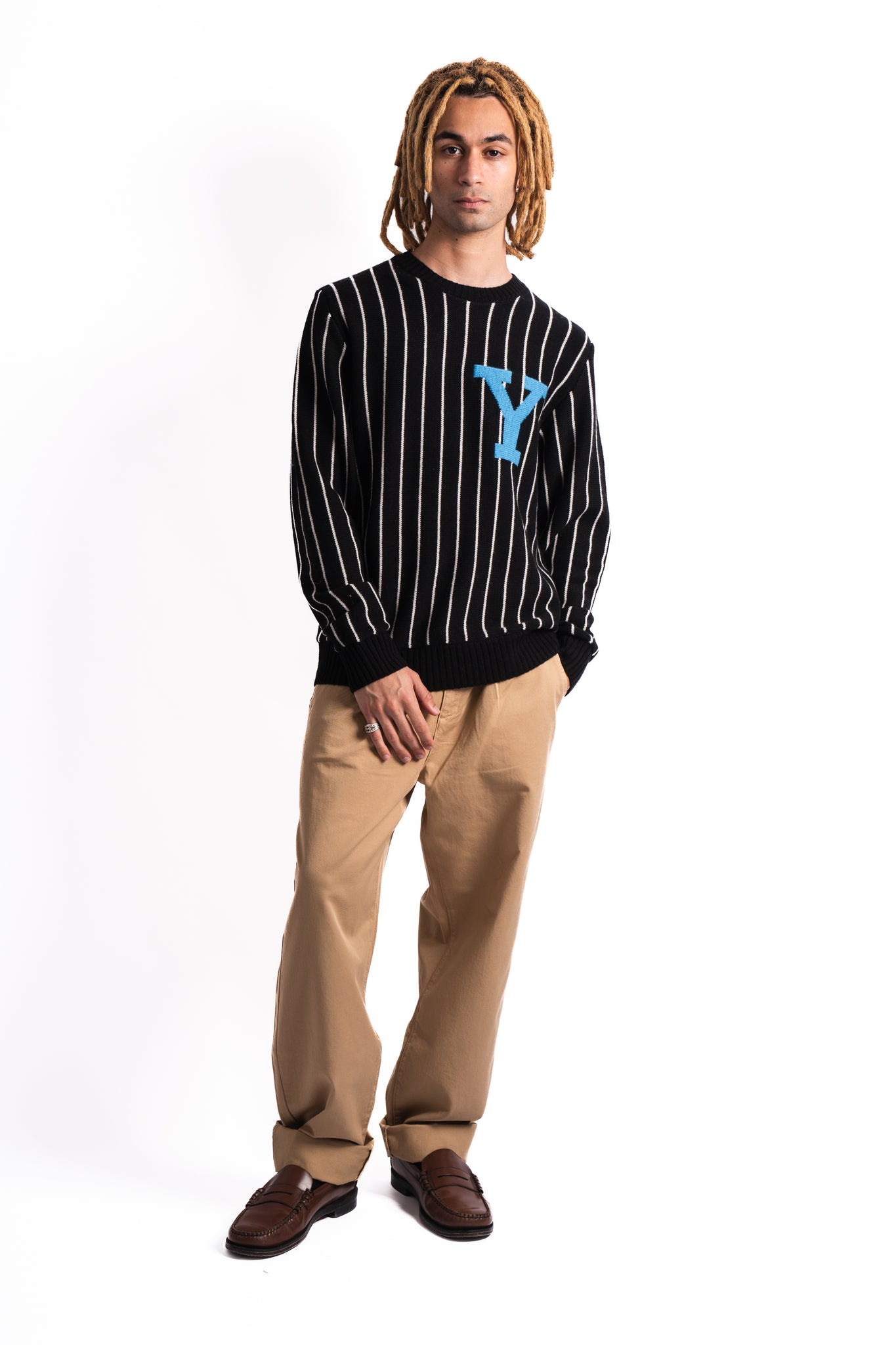 Les Deux x Yale Y Pinstripe Knit Black