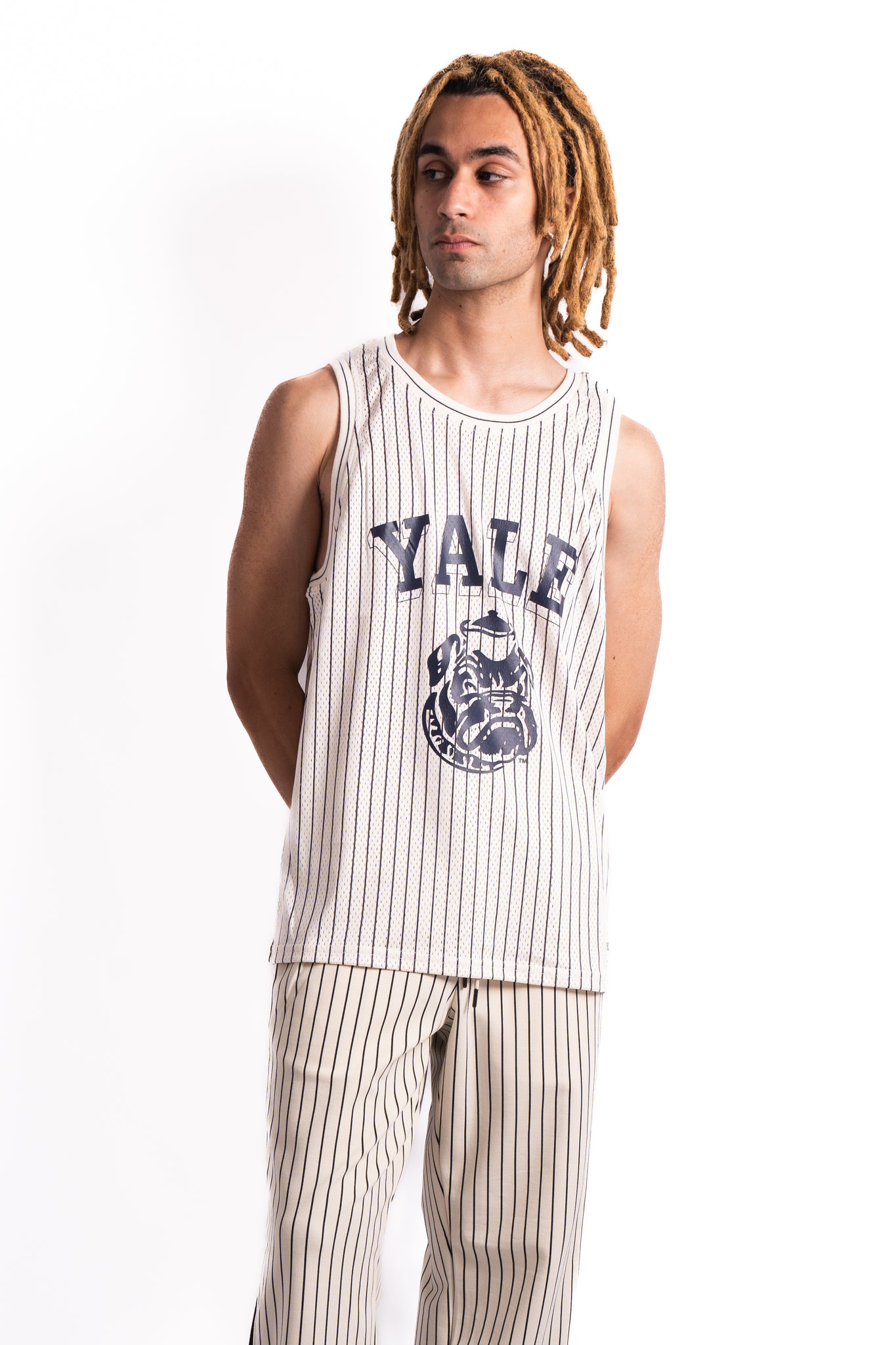 Les Deux x Yale Printed Mesh Tank Top Ivory/Dark Navy