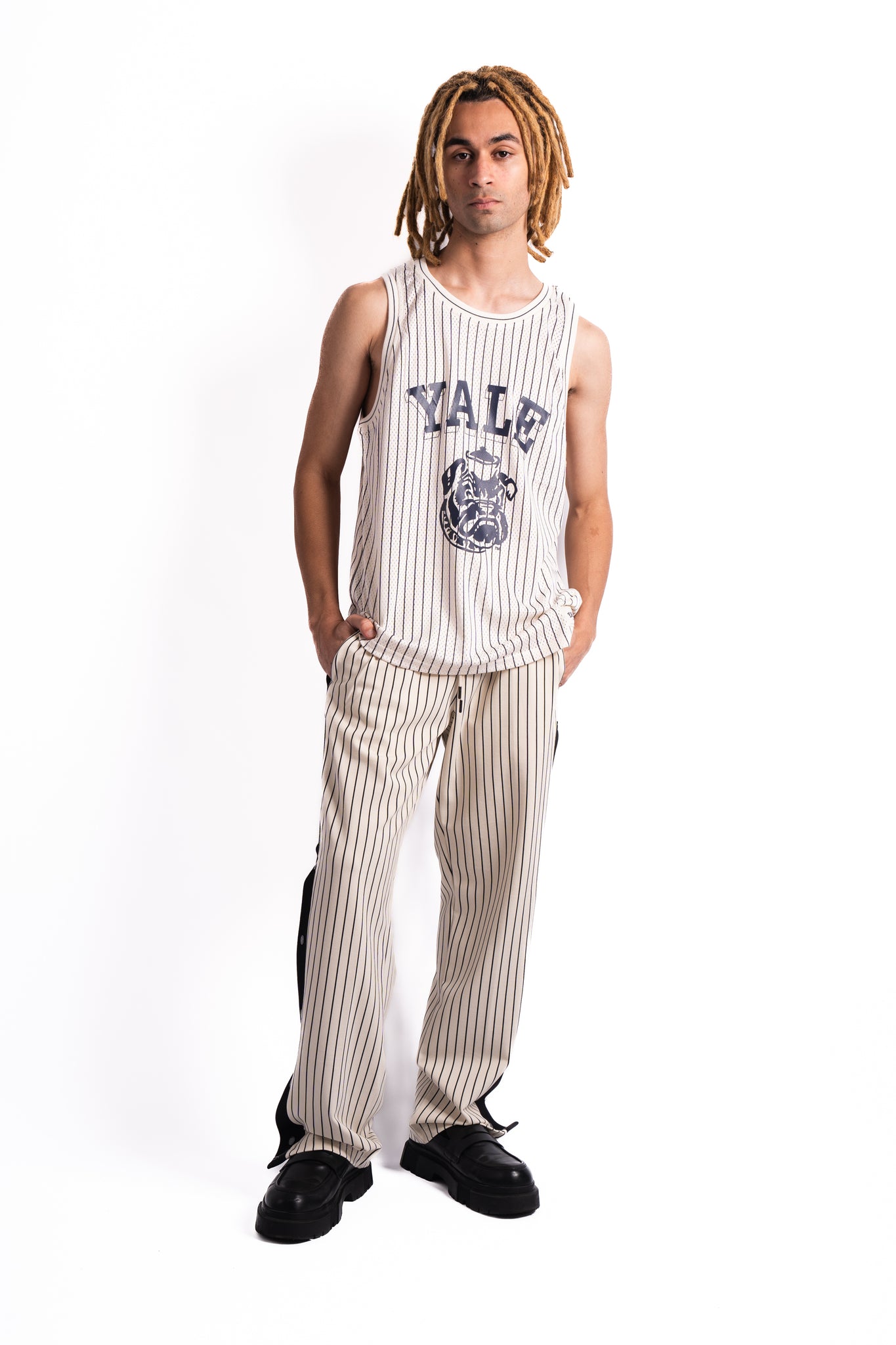 Les Deux x Yale Pressbutton Track Pants Ivory Black