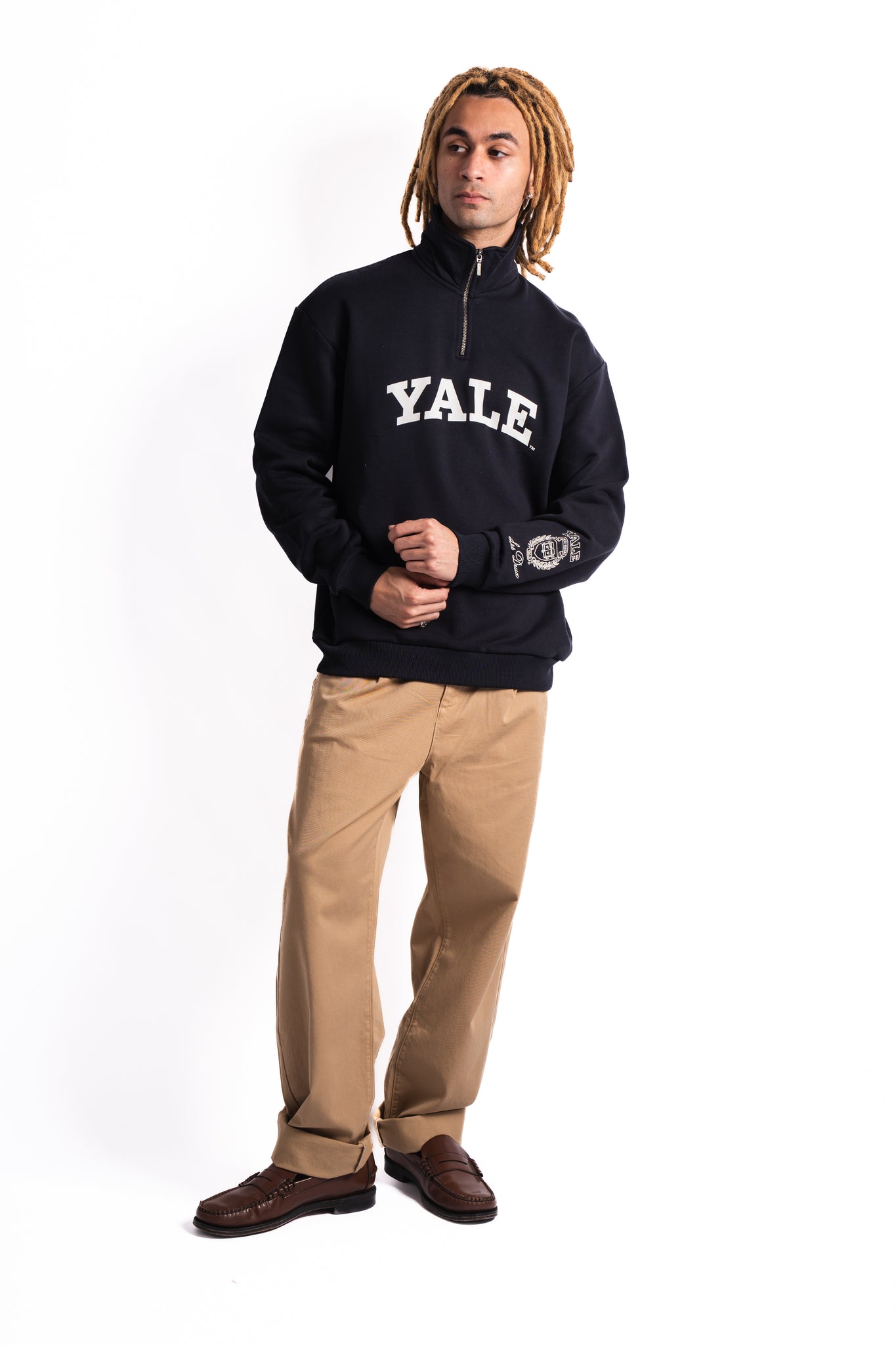 Les Deux x Yale Logo Half-Zip Sweatshirt Dark Navy