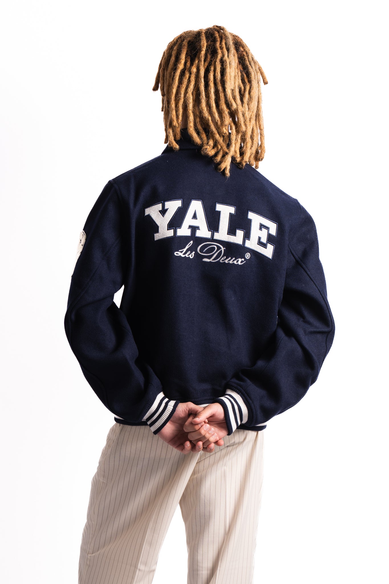 Les Deux x Yale Wool Varsity Jacket Dark Navy