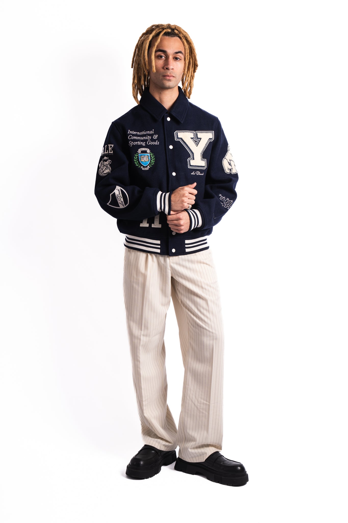 Les Deux x Yale Wool Varsity Jacket Dark Navy