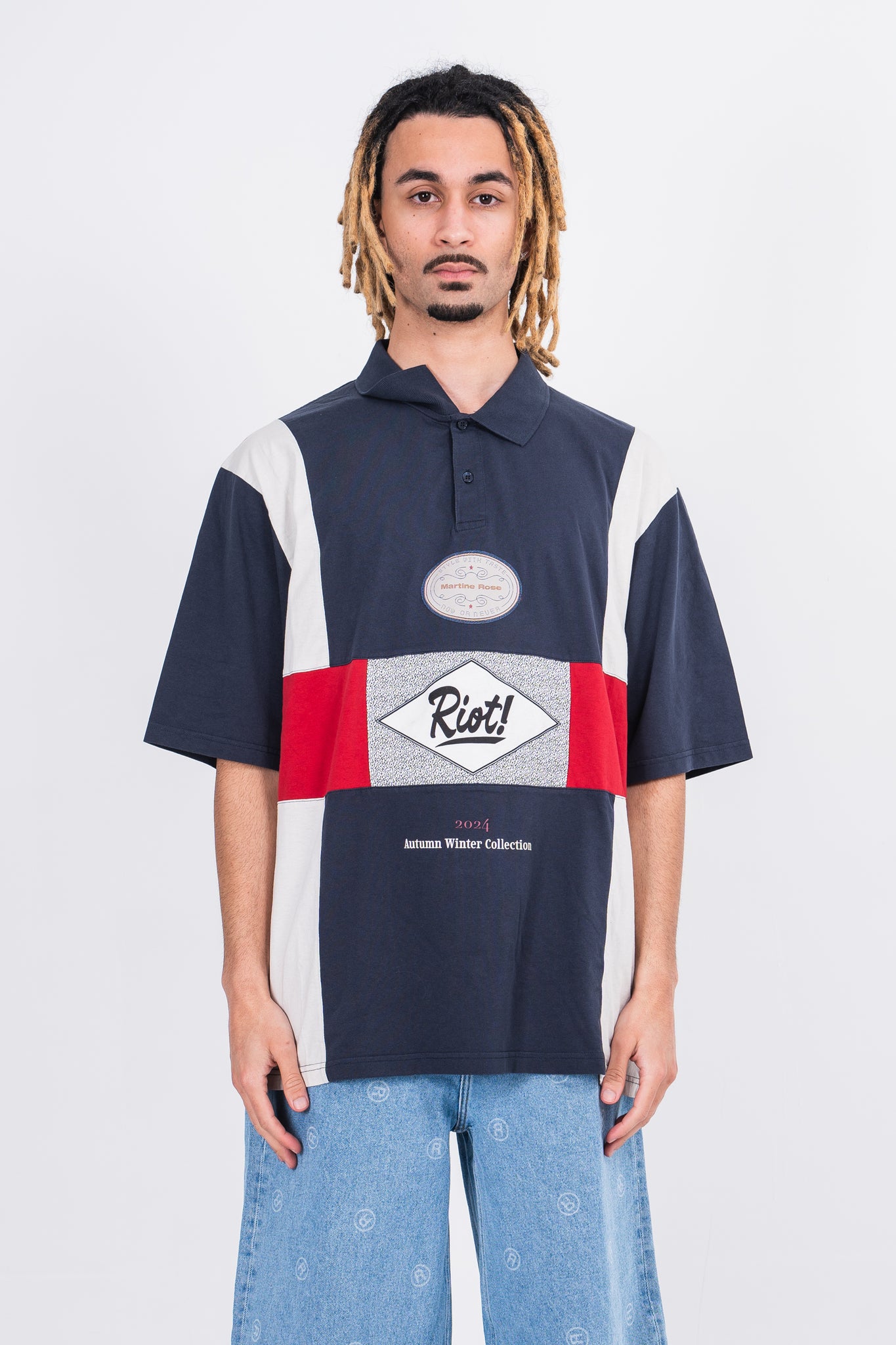 Martine Rose Oversized Panelled Polo Blue