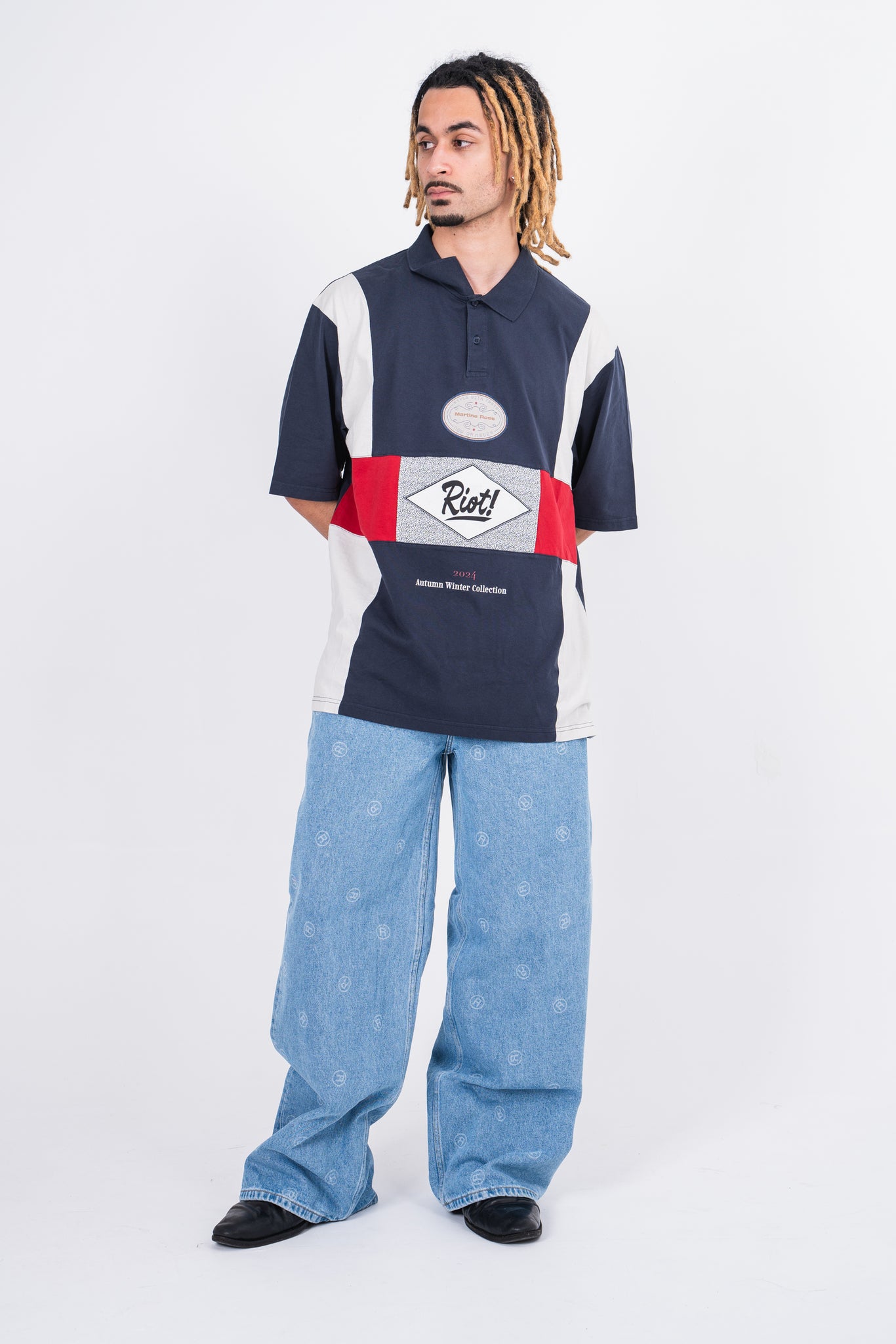 Martine Rose Oversized Panelled Polo Blue