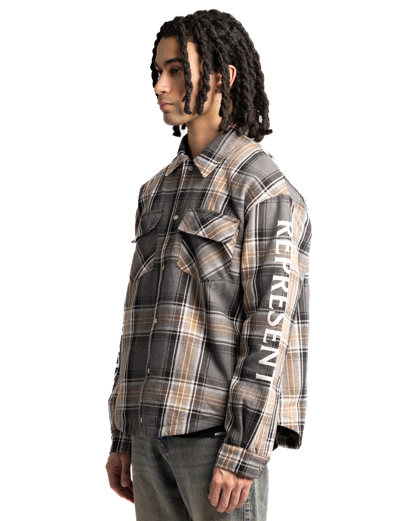 Represent Quilted Flannel Shirt Grey Check
