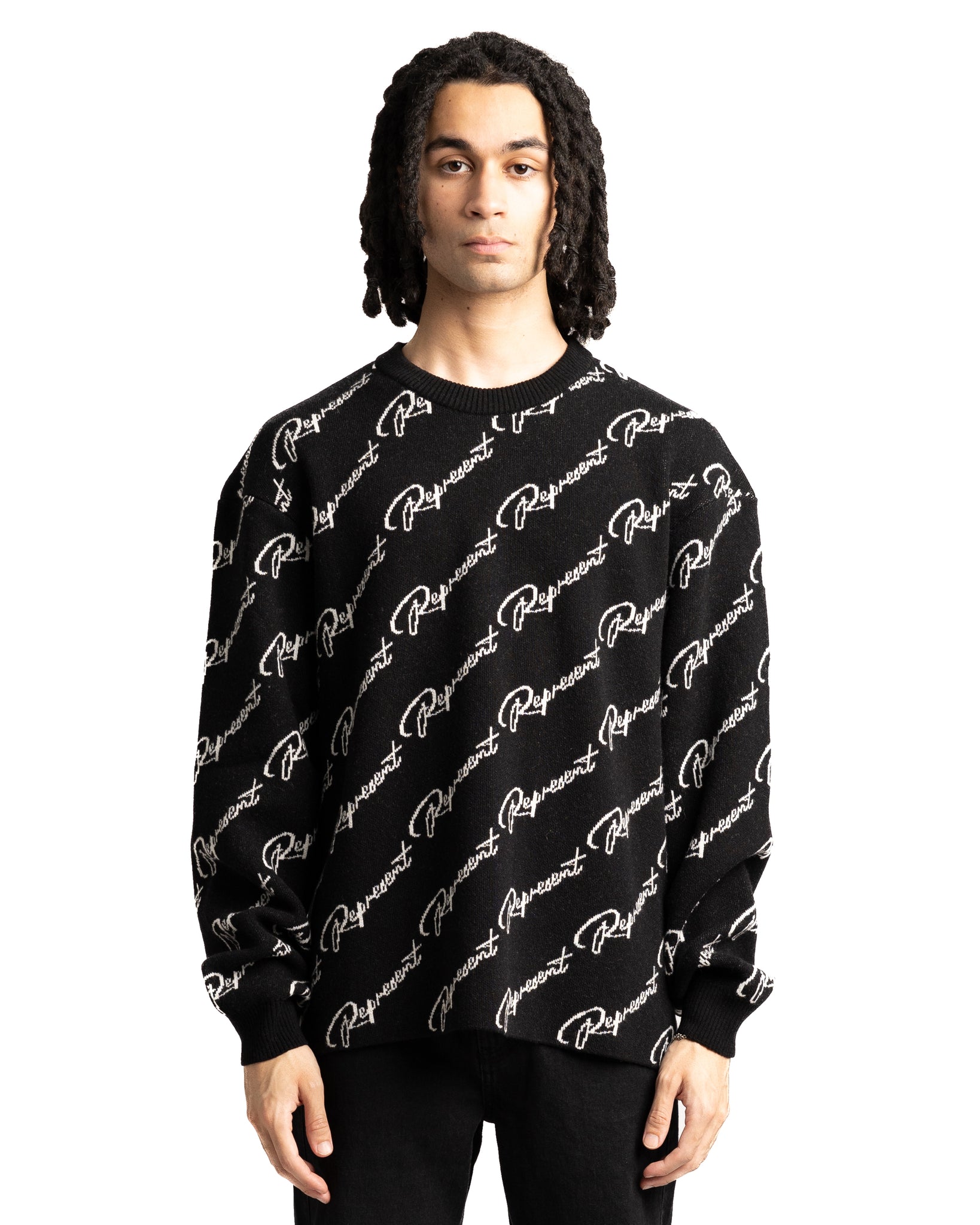 Represent Jaquard Merino Wool Sweater Black