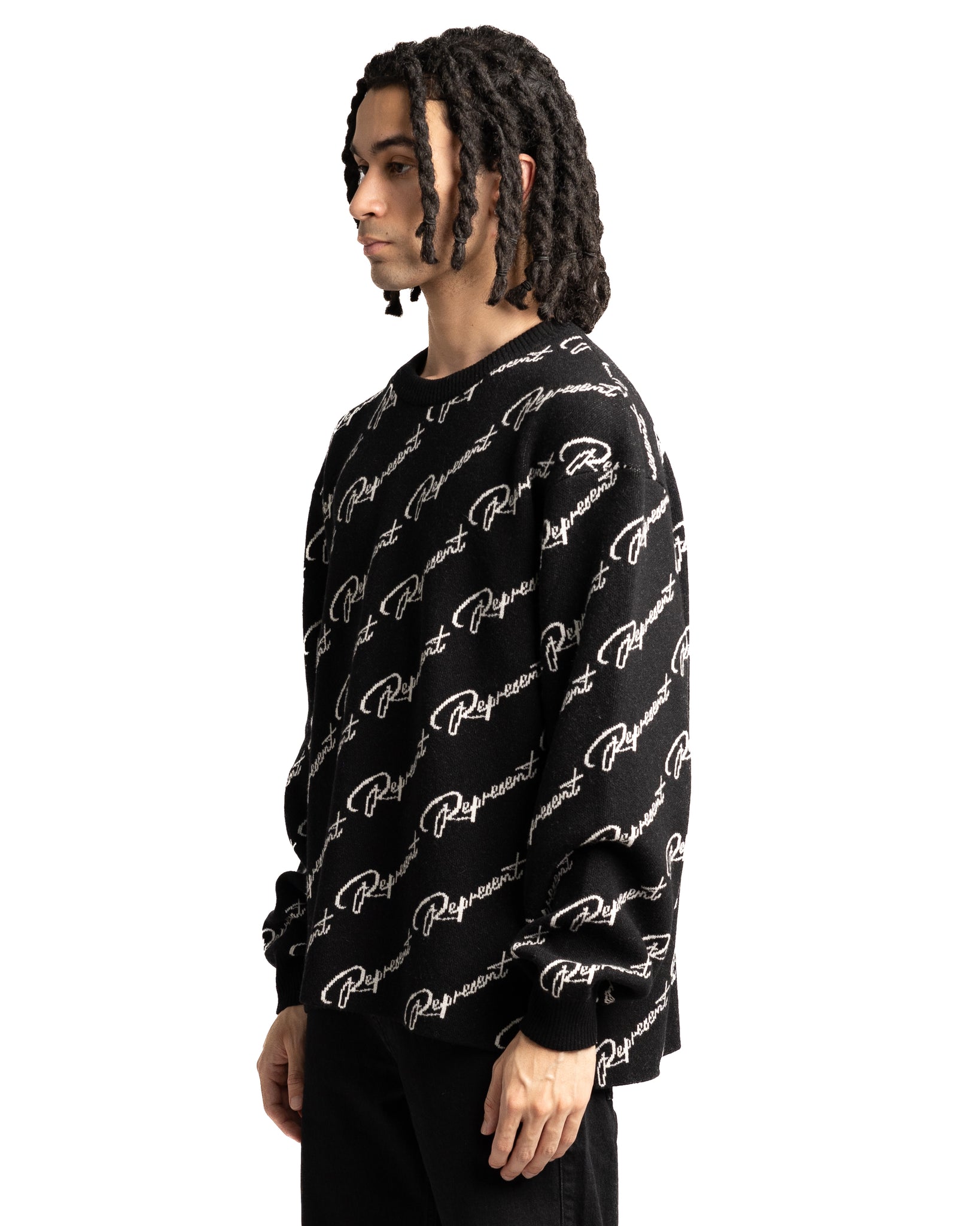 Represent Jaquard Merino Wool Sweater Black