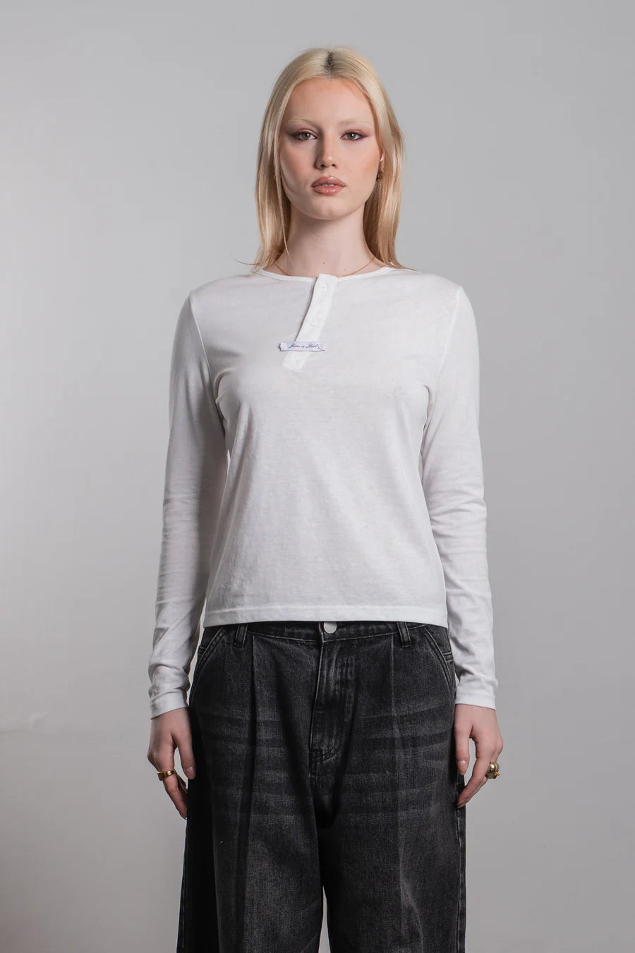 Ricca Long Sleeve Henley Tee White