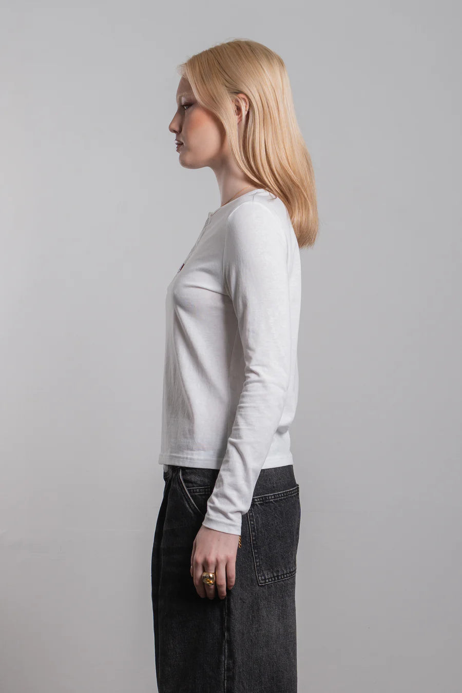 Ricca Long Sleeve Henley Tee White