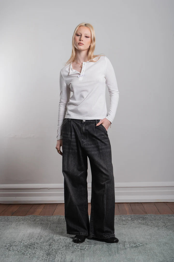 Ricca Long Sleeve Henley Tee White