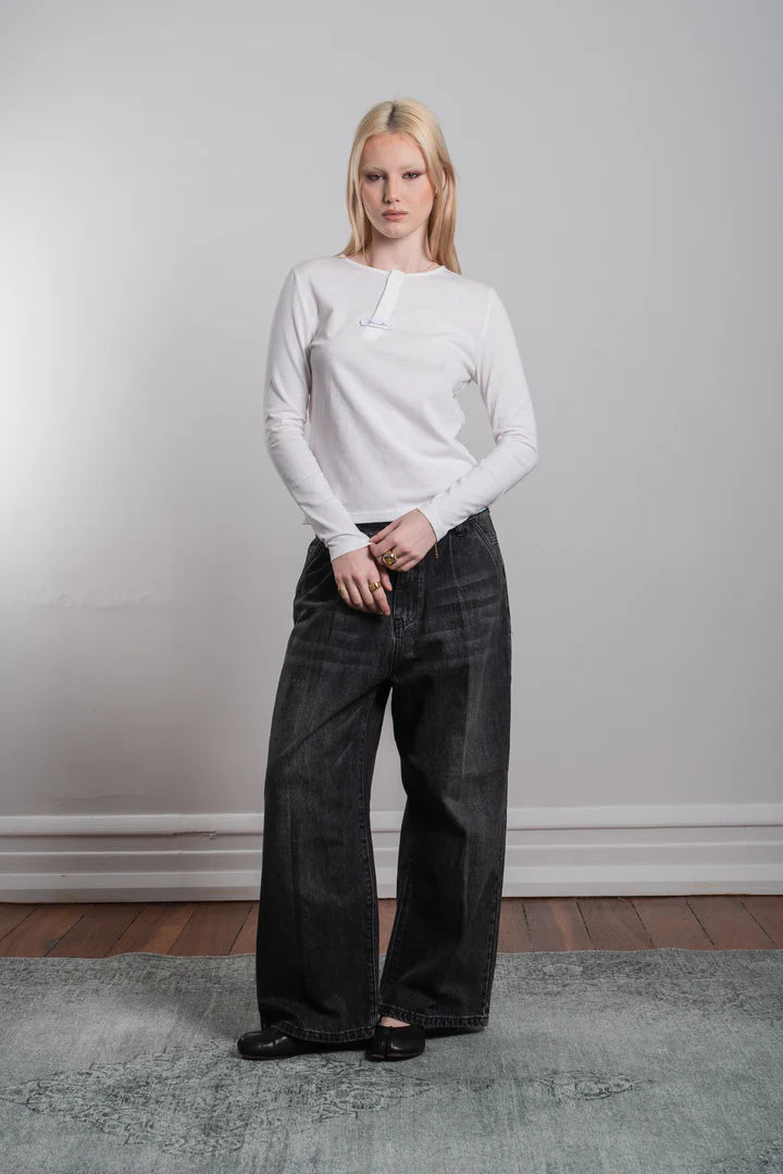 Ricca Long Sleeve Henley Tee White