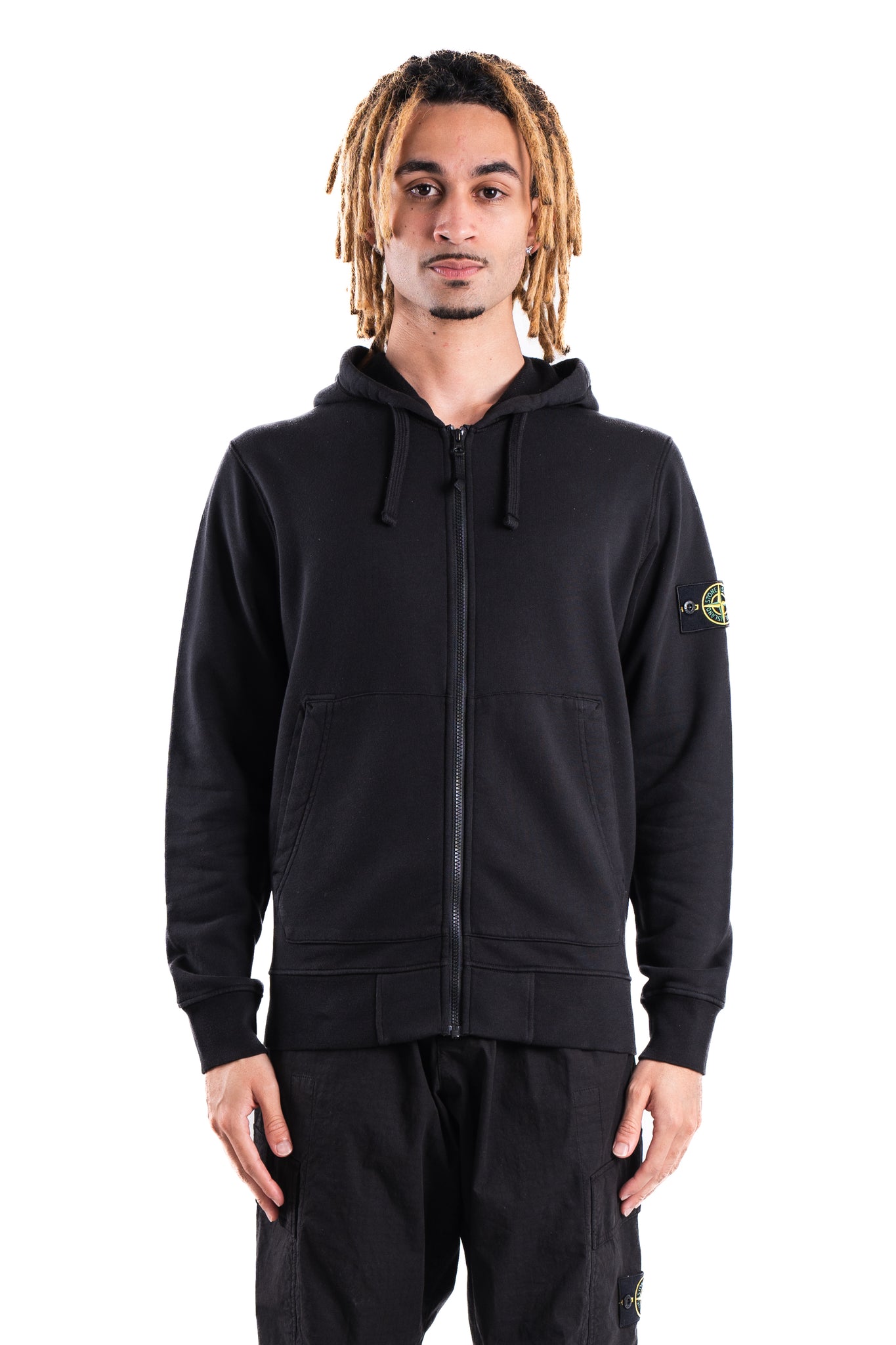 Stone Island 6100042 Sweatshirt Drawstring Zip Hoodie Black