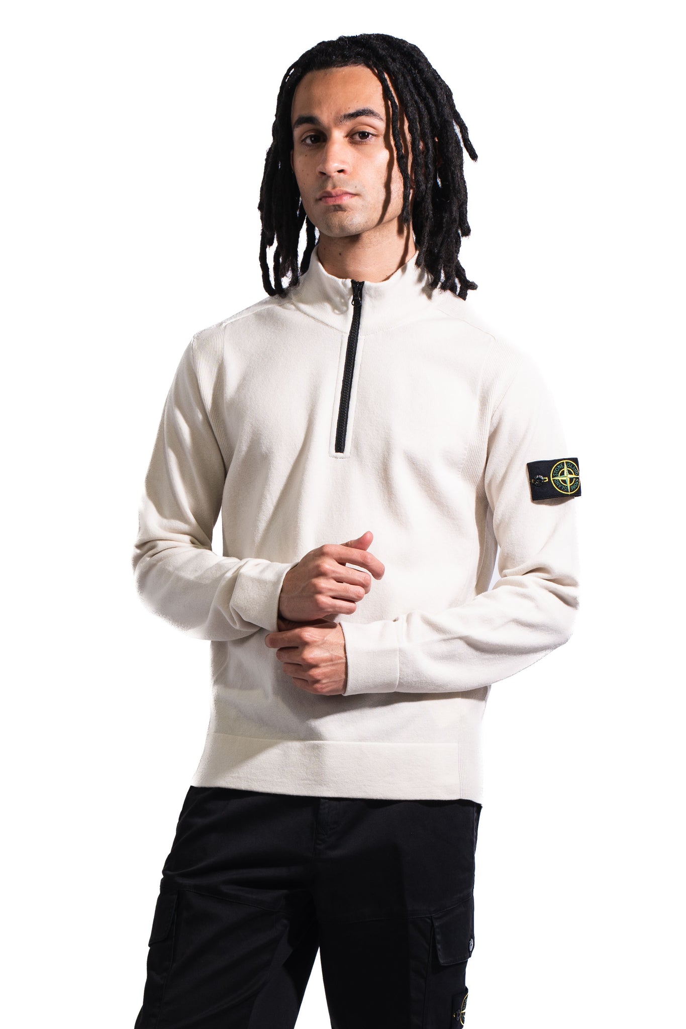 Stone Island 8115521 Stretch RWS Wool Qtr Zip Knitwear Off White