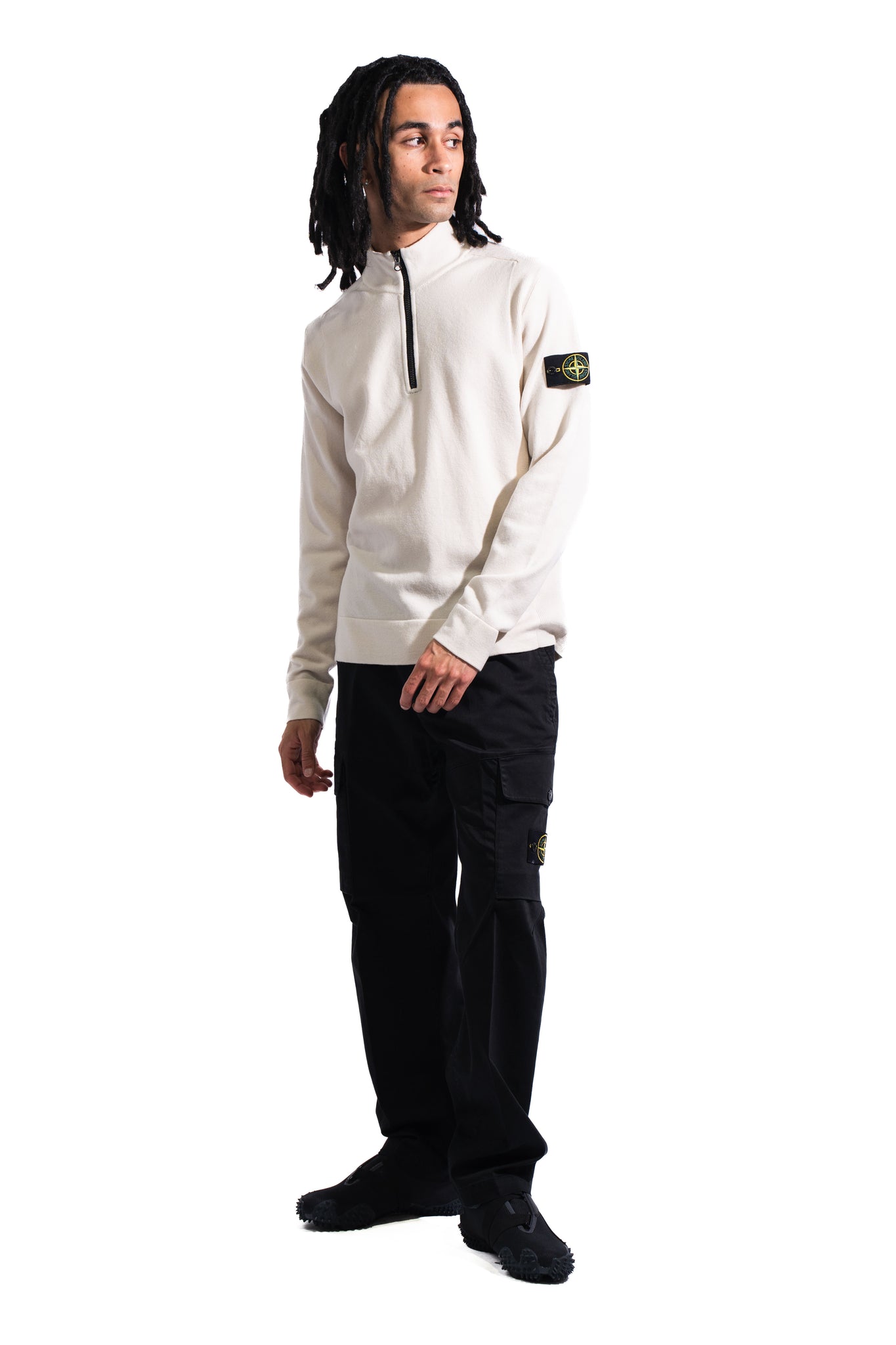 Stone Island 8115521 Stretch RWS Wool Qtr Zip Knitwear Off White