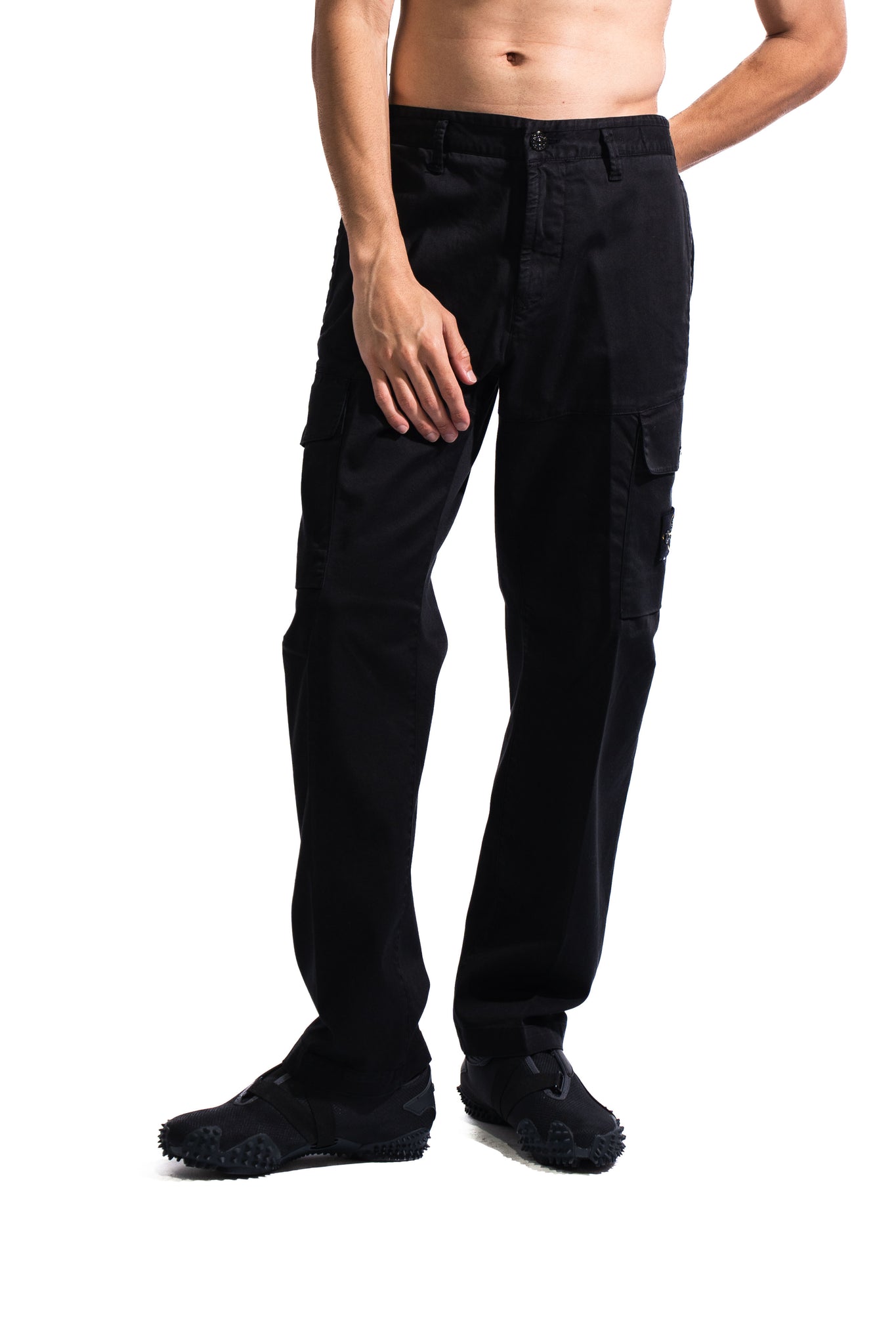 Stone Island 8115339 Organic Cotton Satin Stretch Cargo Pants Black