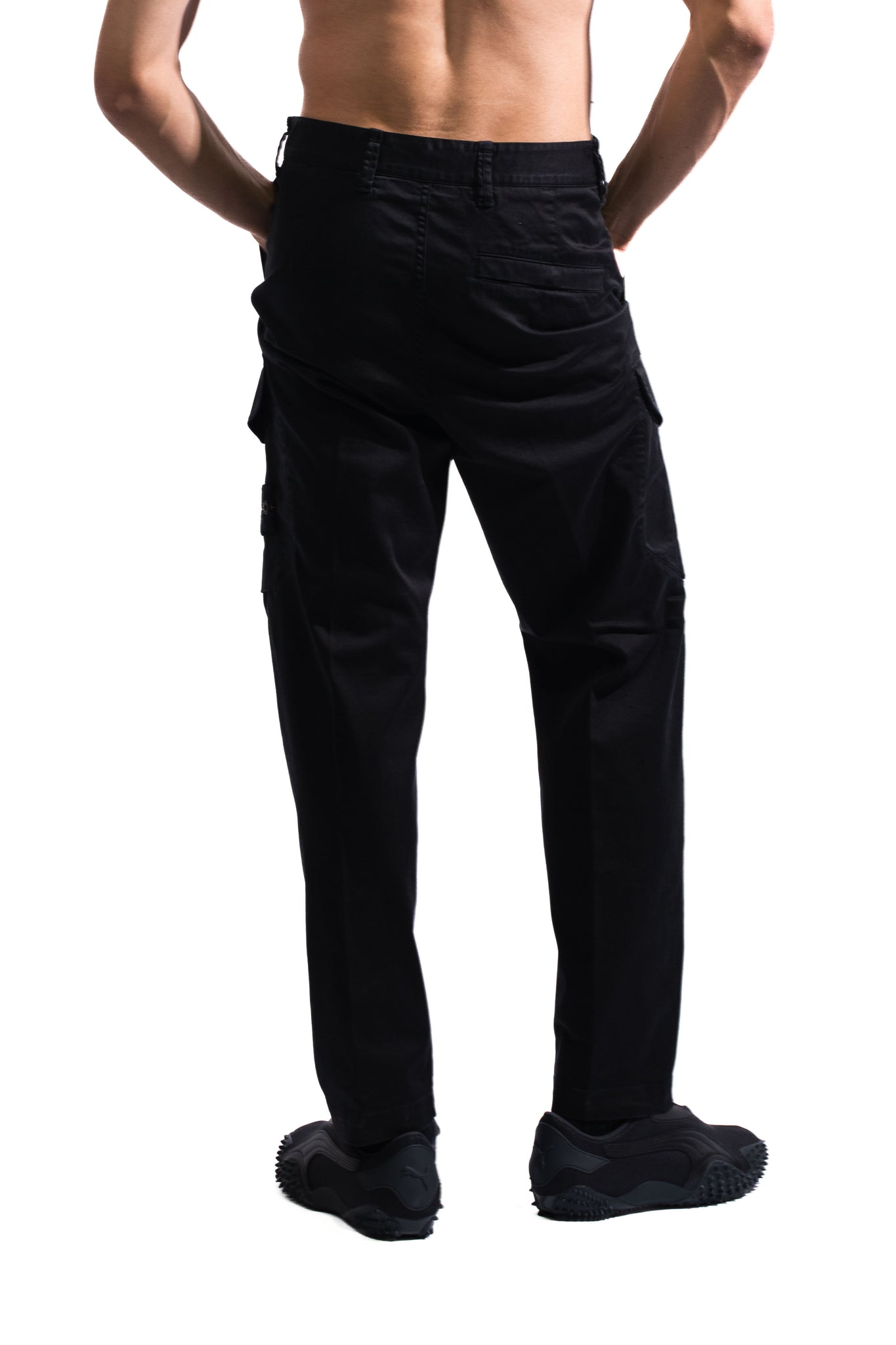 Stone Island 8115339 Organic Cotton Satin Stretch Cargo Pants Black