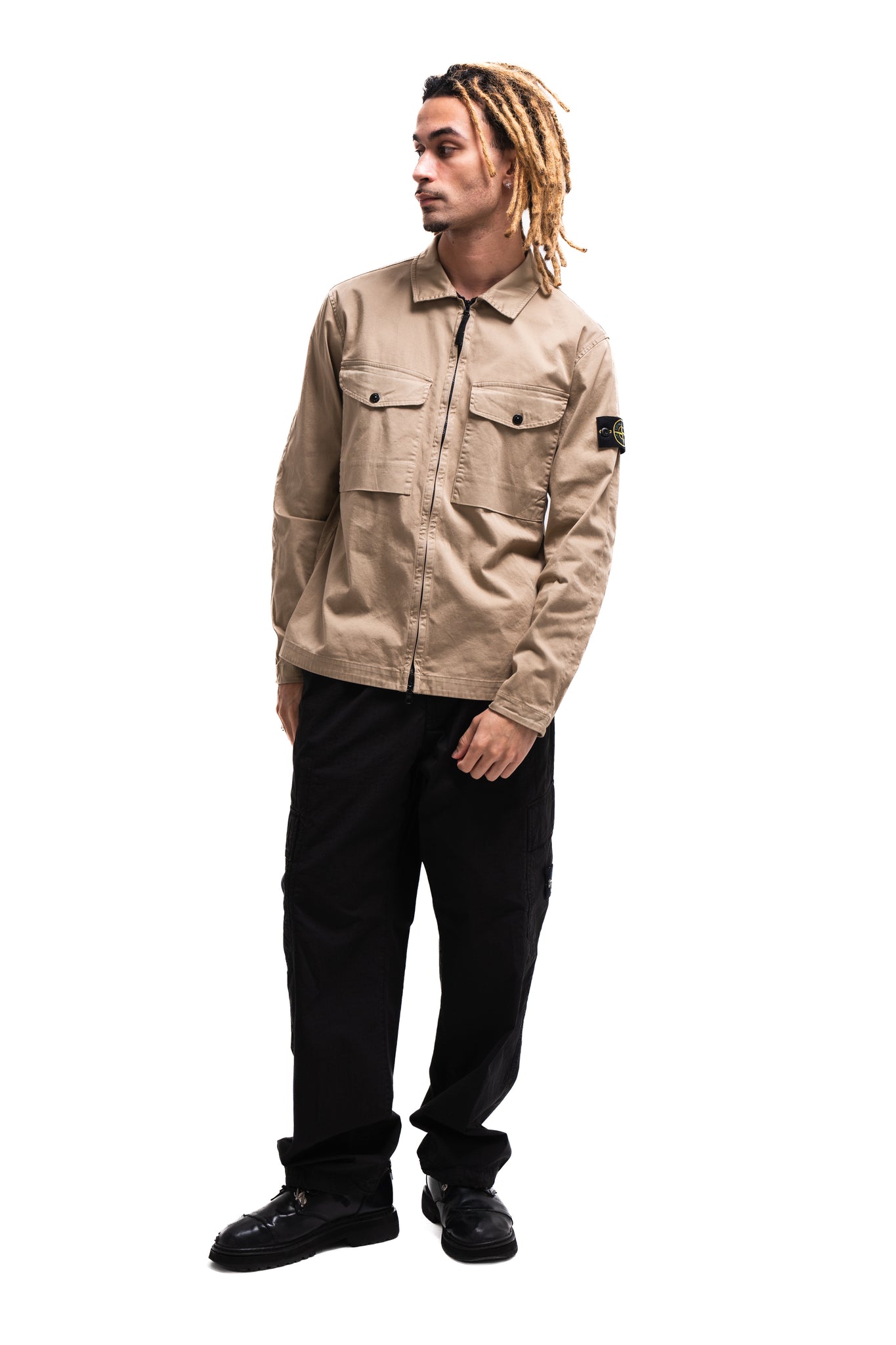 Stone Island 1200128 Organic Stretch Cotton Overshirt Biscuit