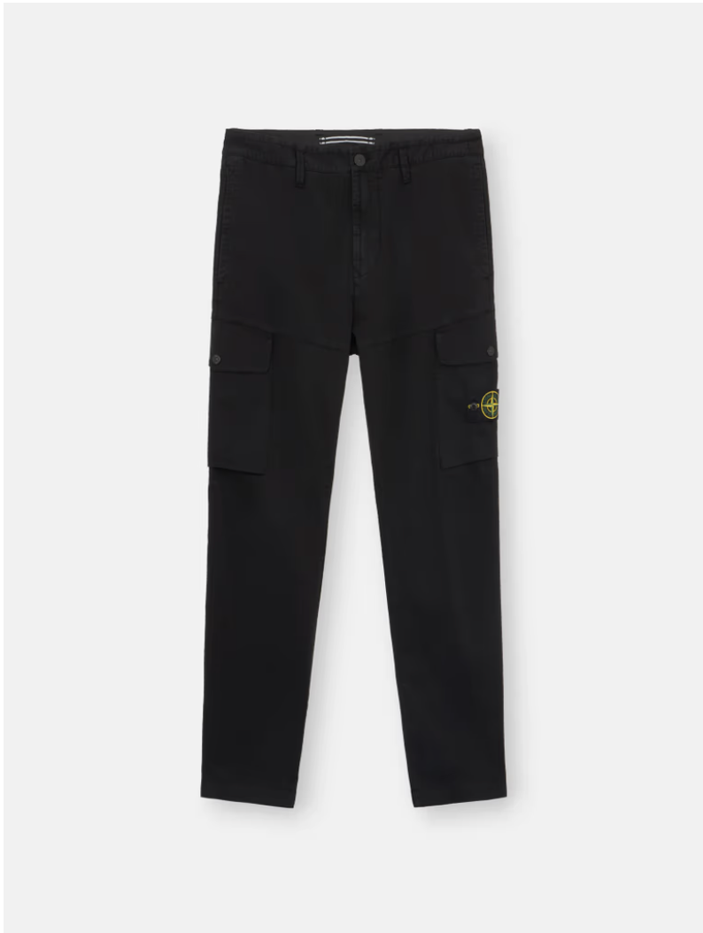 Stone Island 8115339 Organic Cotton Satin Stretch Cargo Pants Black