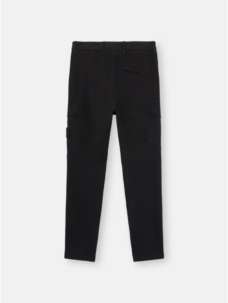 Stone Island 8115339 Organic Cotton Satin Stretch Cargo Pants Black