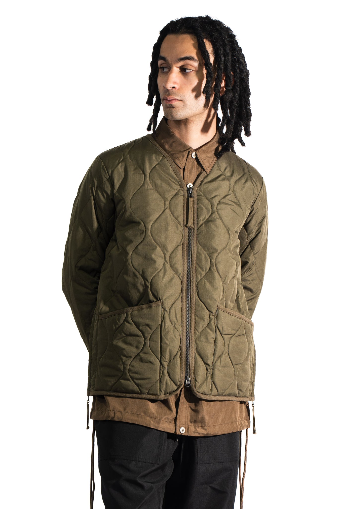 TAION Military W-Zip V Neck Down Jacket Dark Olive