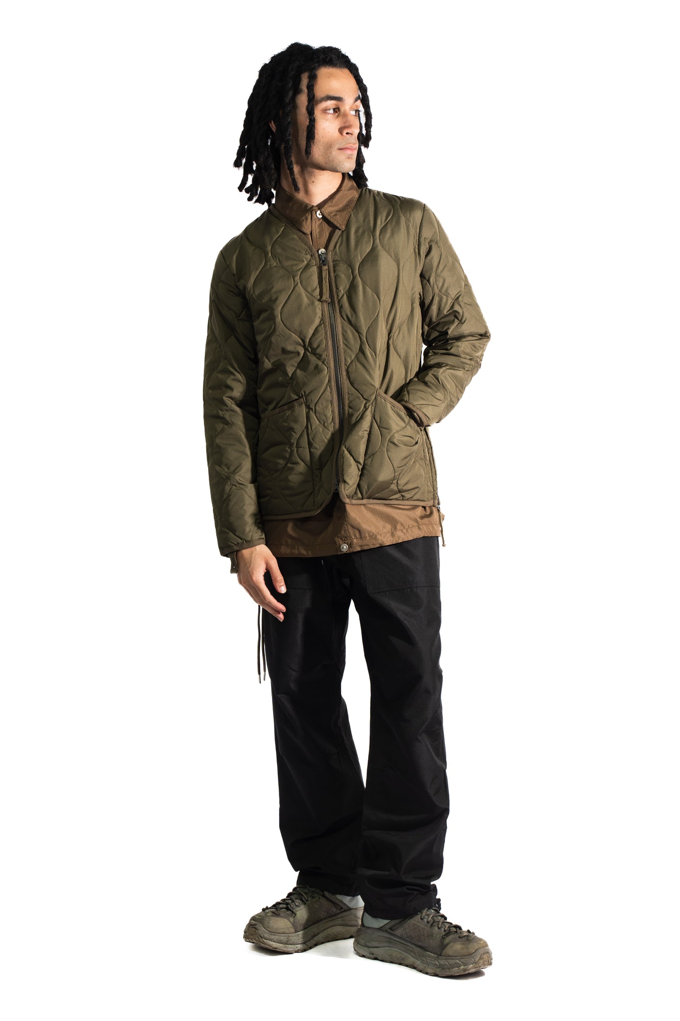 TAION Military W-Zip V Neck Down Jacket Dark Olive