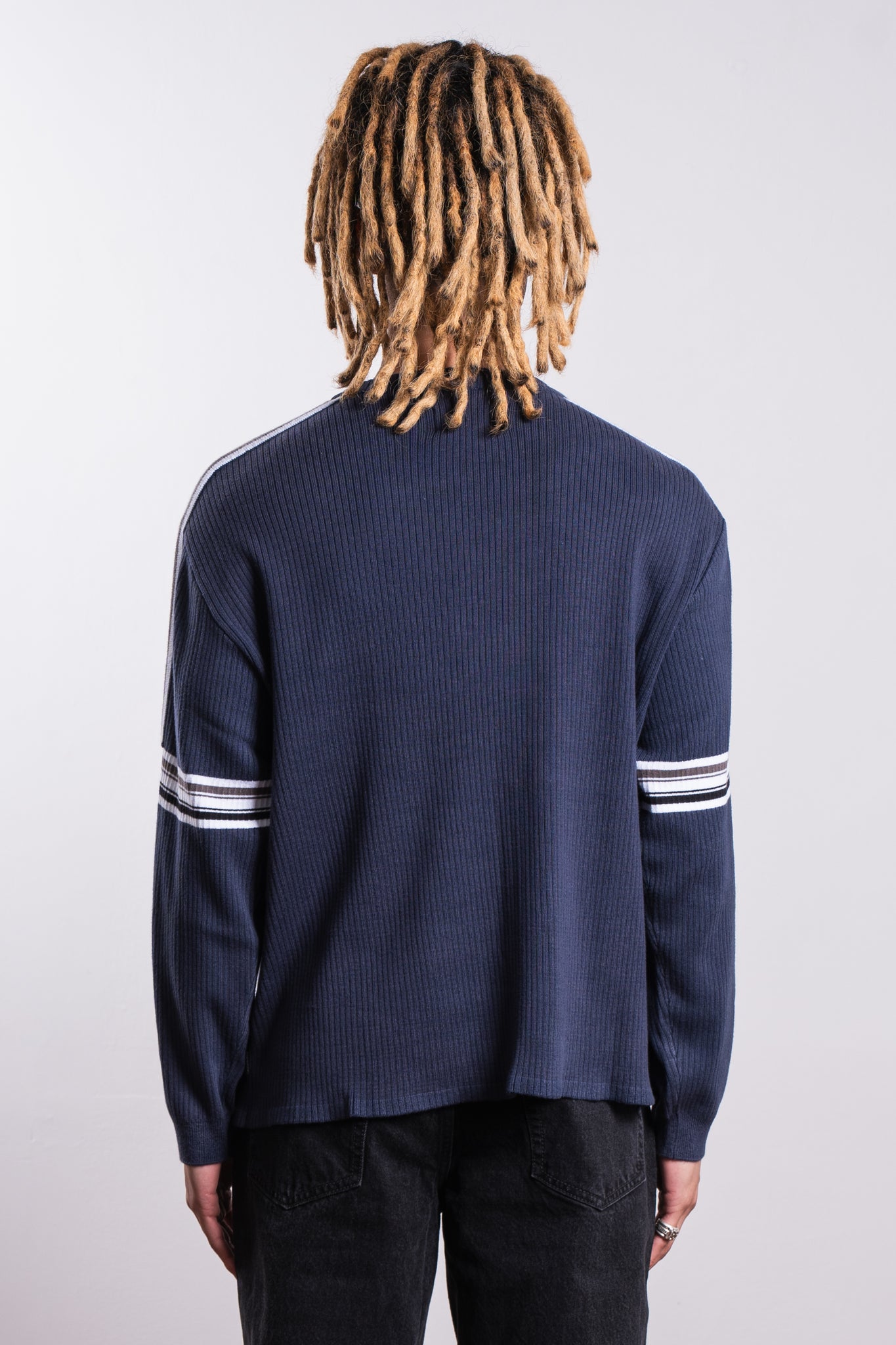 thisisneverthat Striped Knit Crewneck Navy – Cabinet Noir